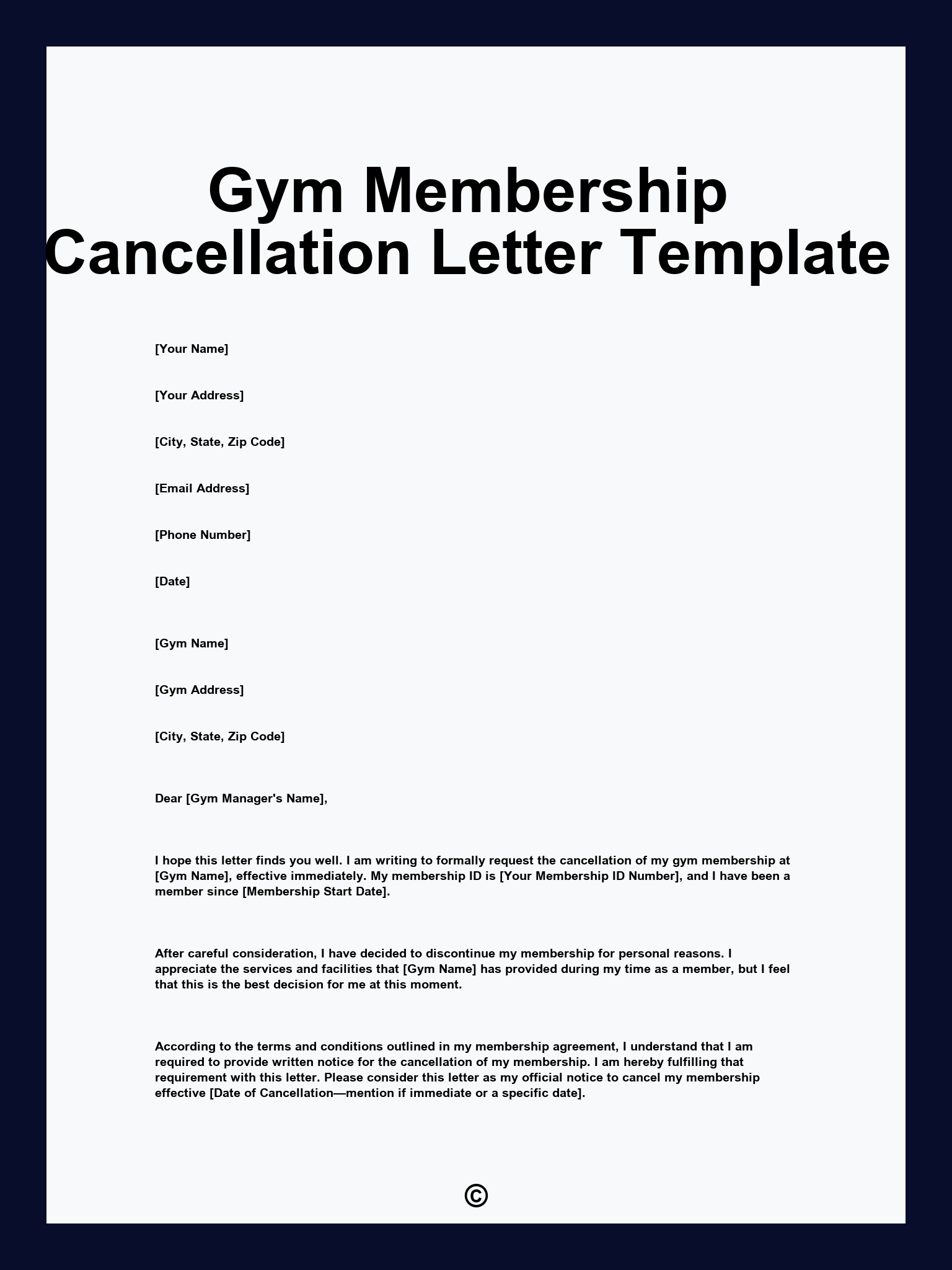 Gym Membership Cancellation Letter Template