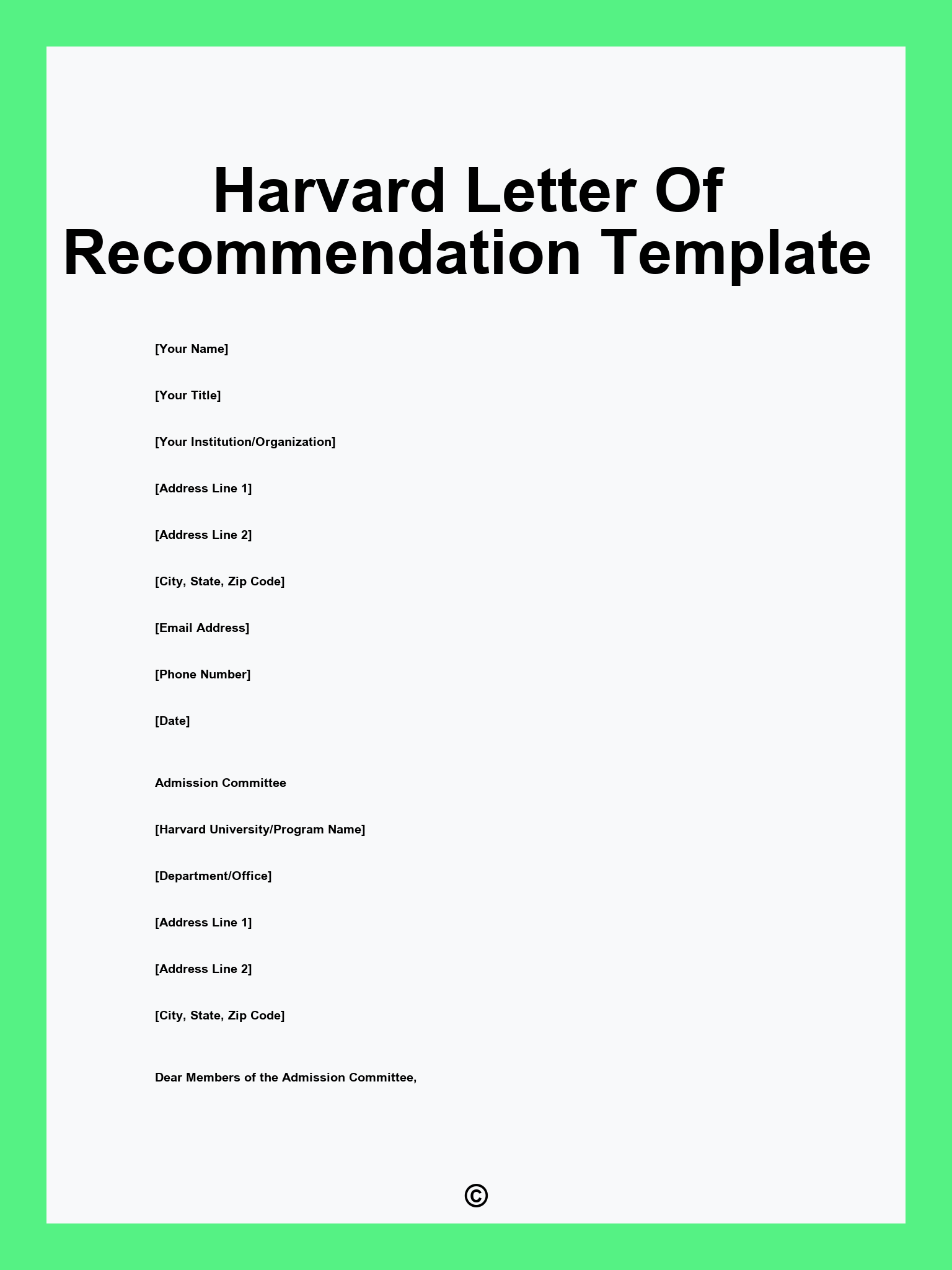 Harvard Letter Of Recommendation Template