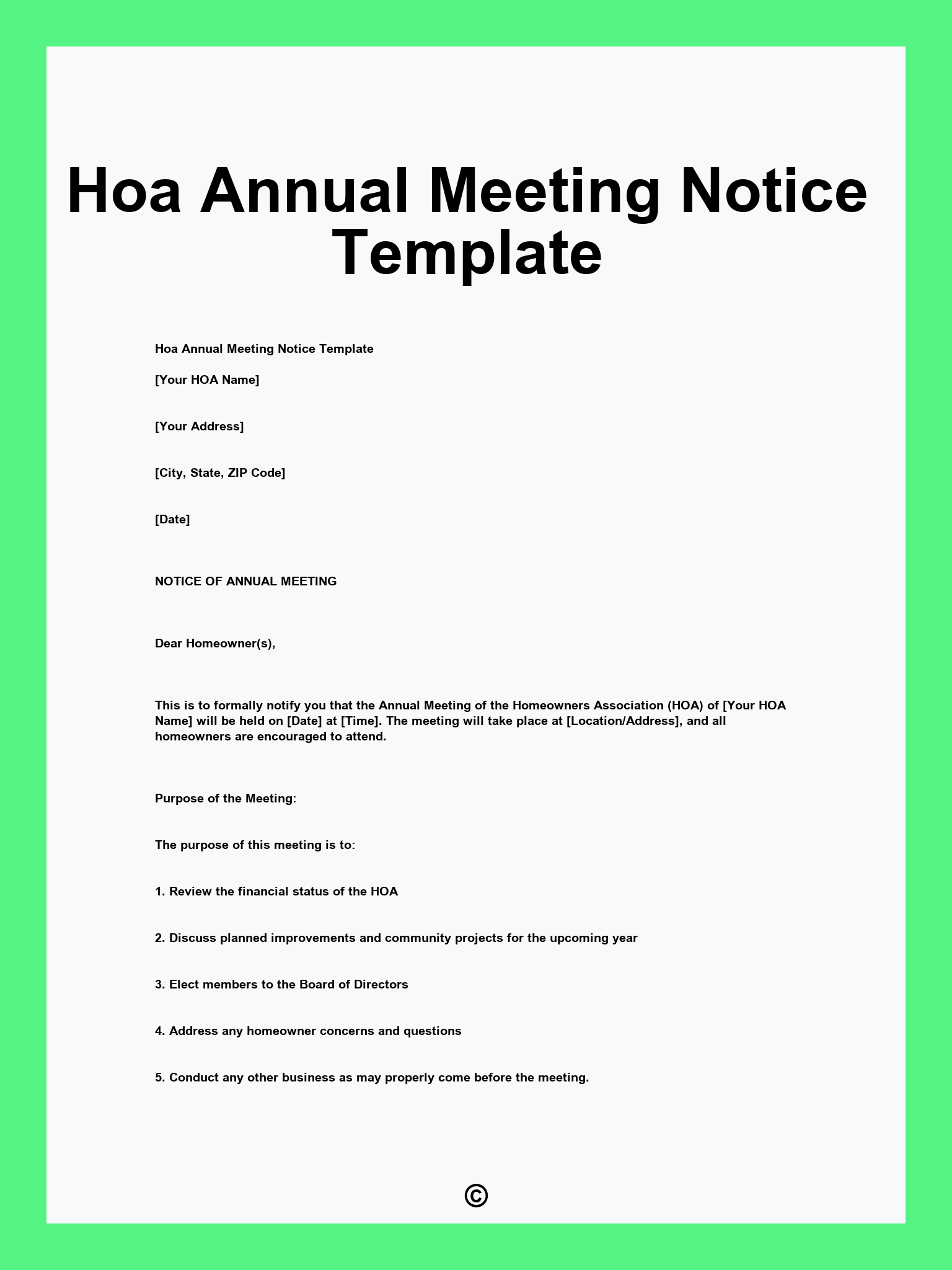 Hoa Annual Meeting Notice Template