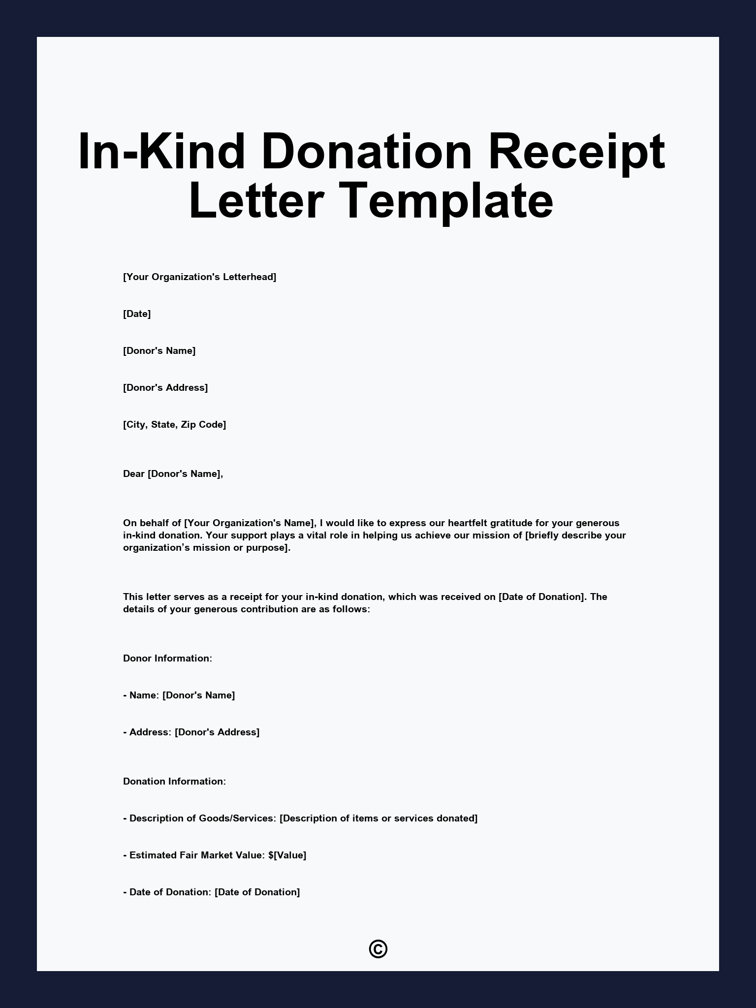 In-Kind Donation Receipt Letter Template