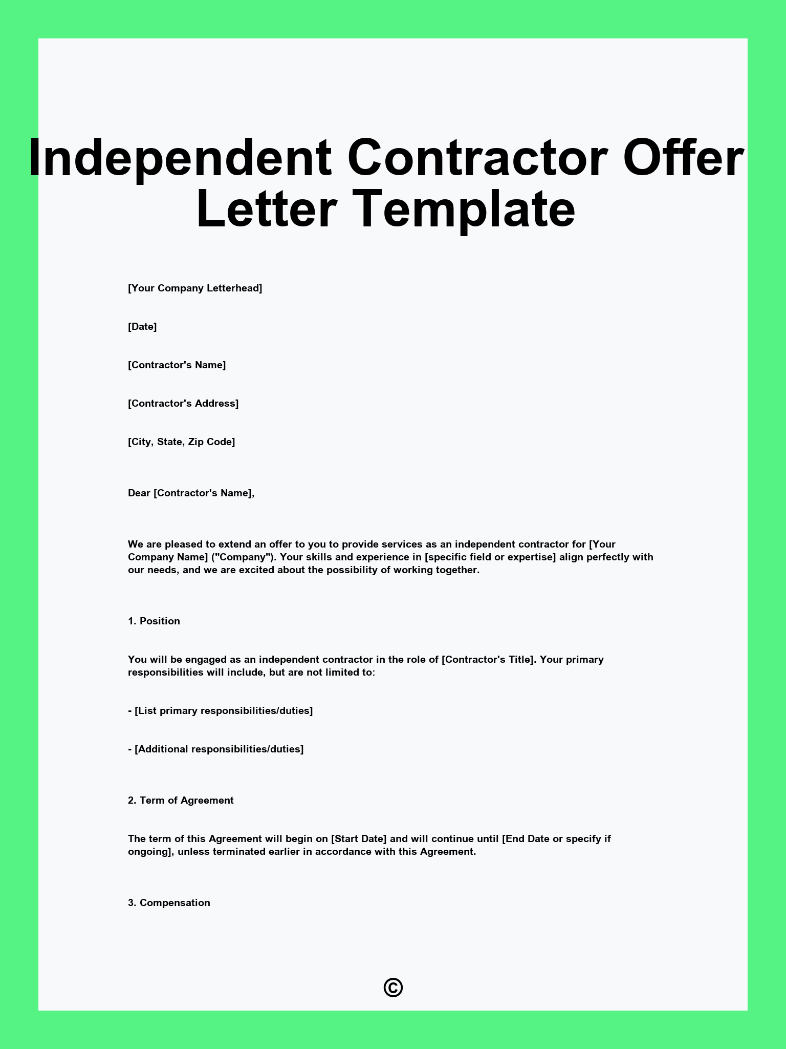 Independent Contractor Offer Letter Template