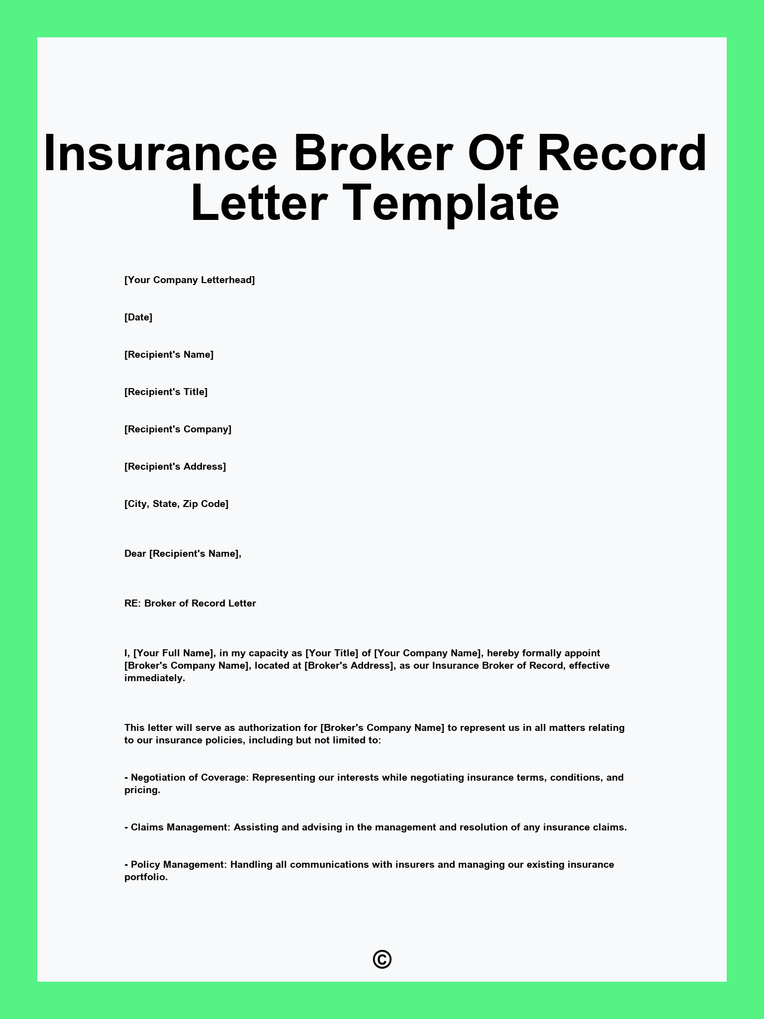 Insurance Broker Of Record Letter Template