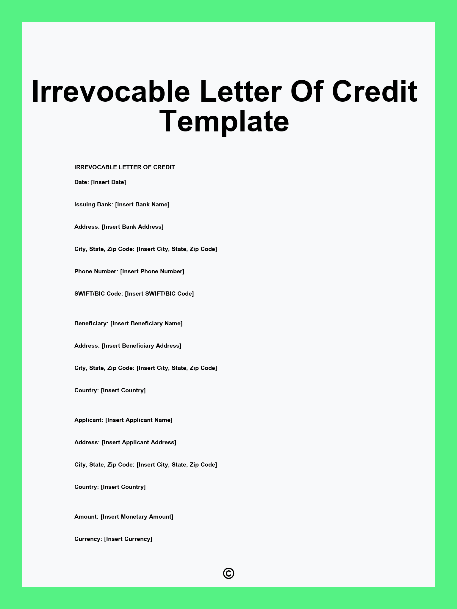 Irrevocable Letter Of Credit Template