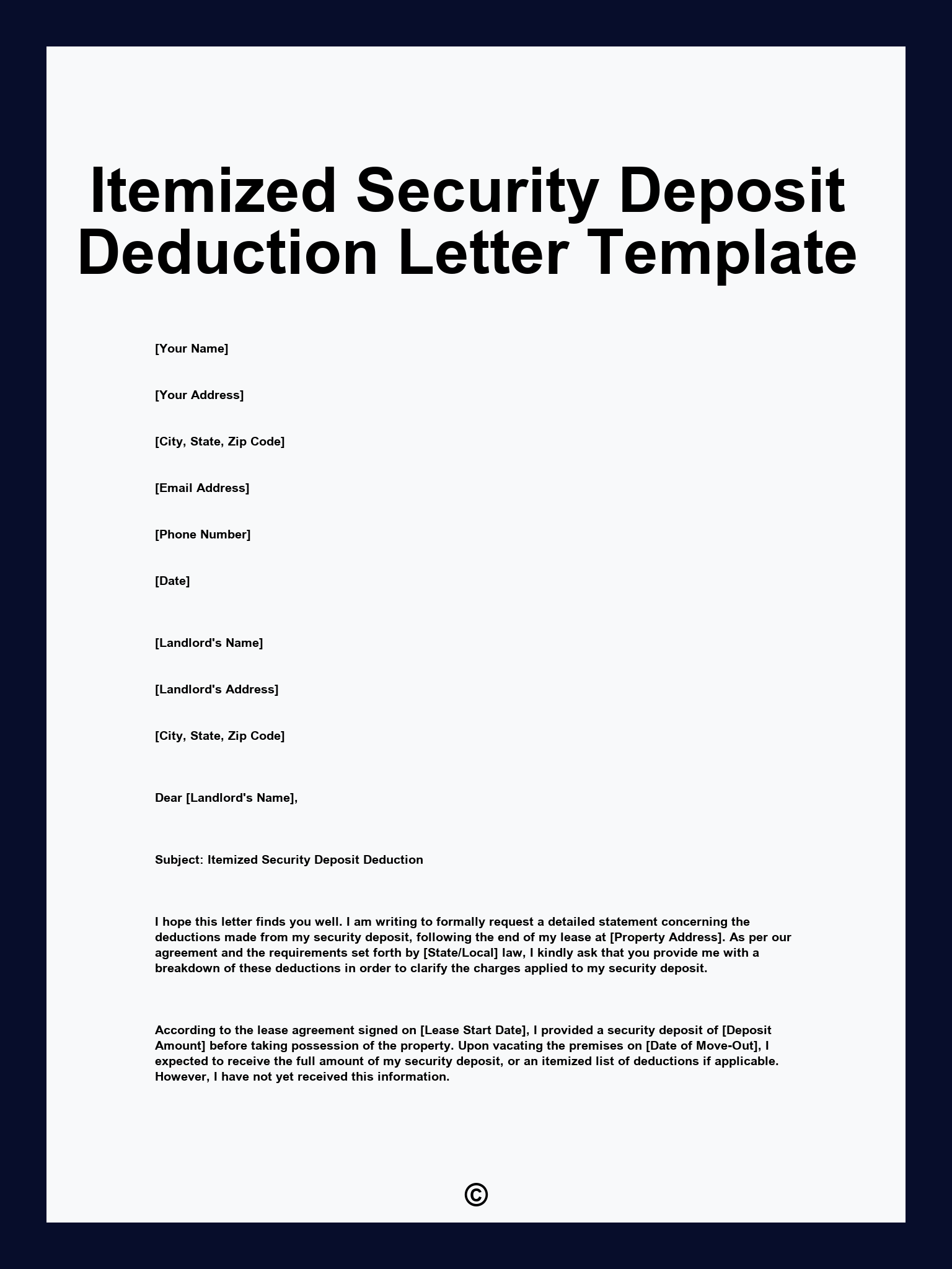 Itemized Security Deposit Deduction Letter Template