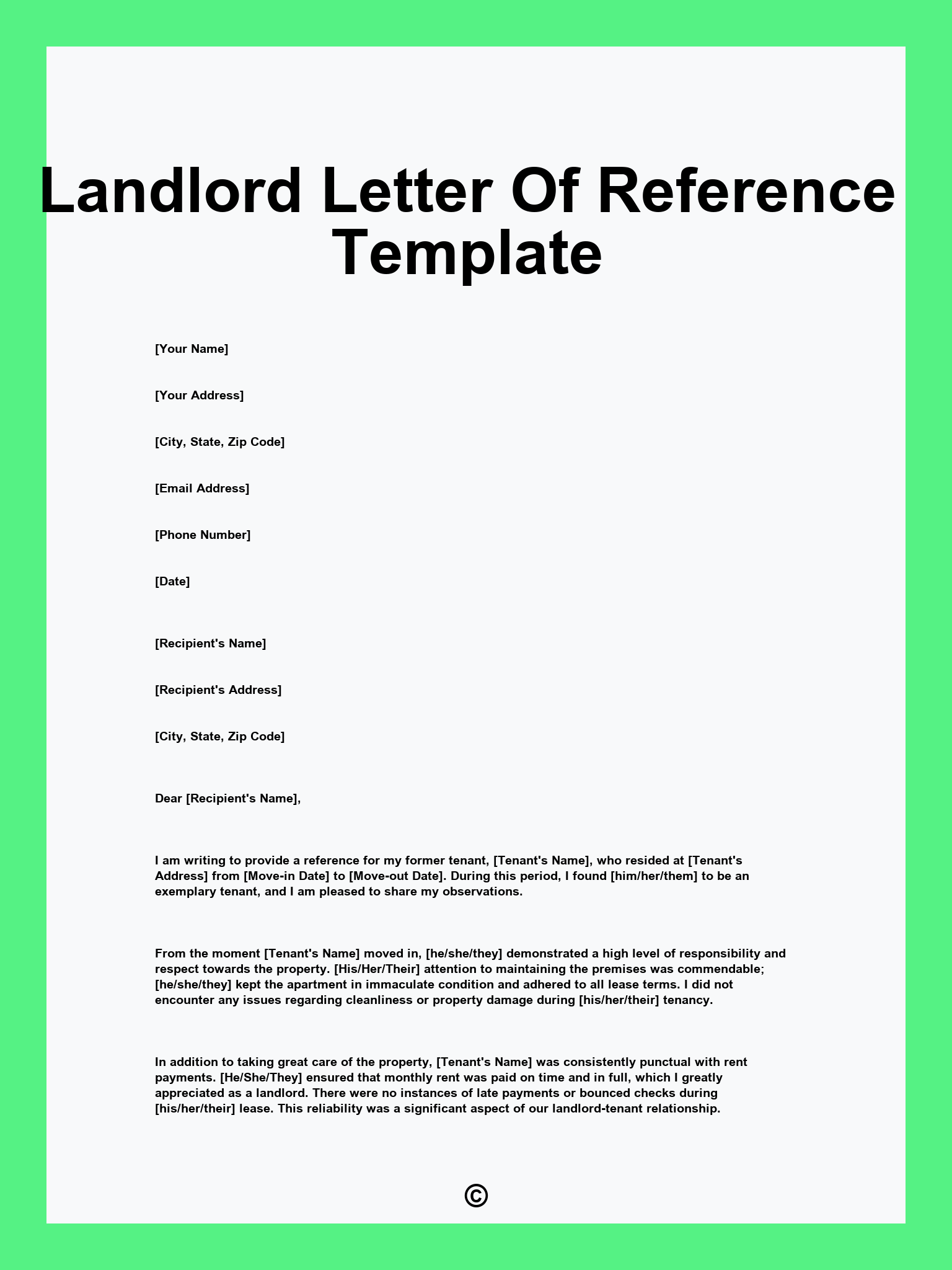 Landlord Letter Of Reference Template