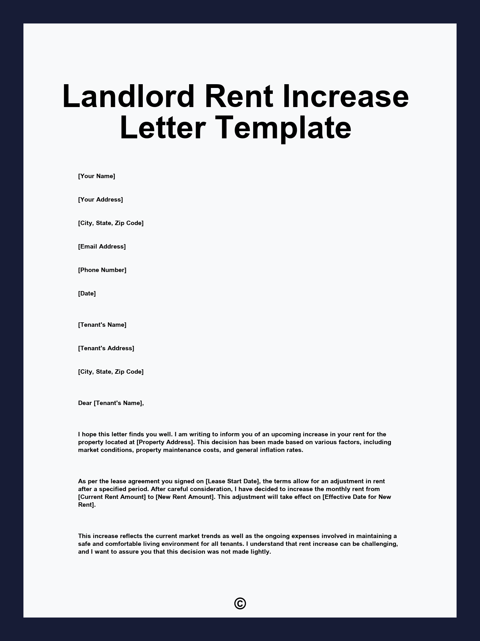 Landlord Rent Increase Letter Template