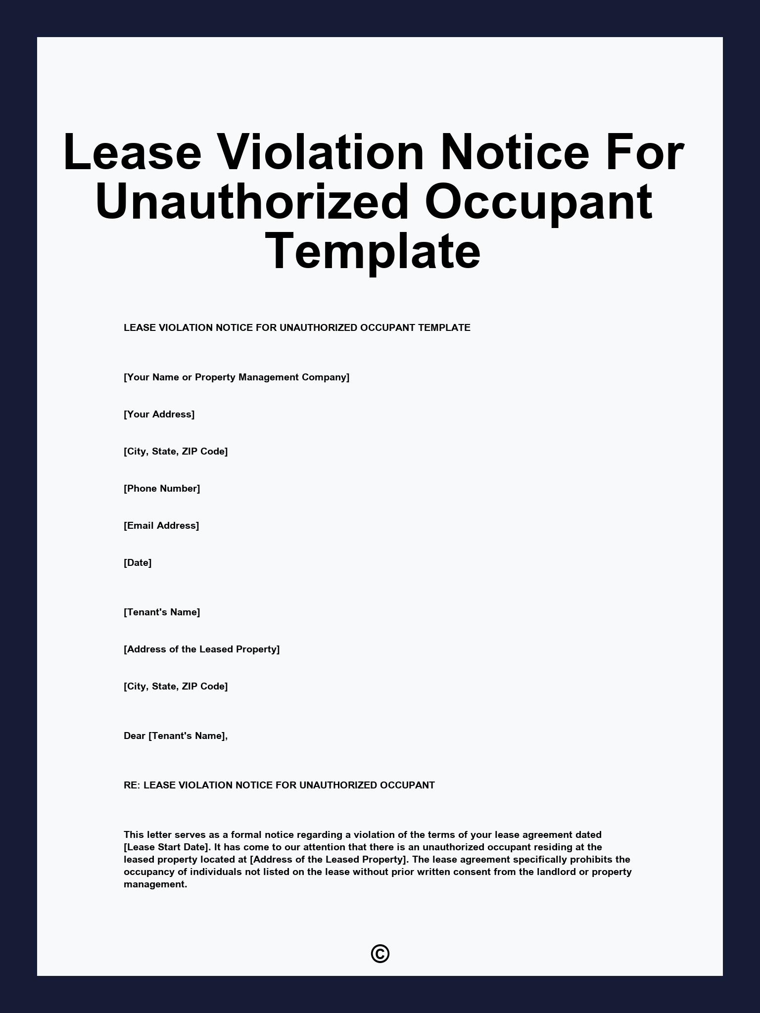 Lease Violation Notice For Unauthorized Occupant Template