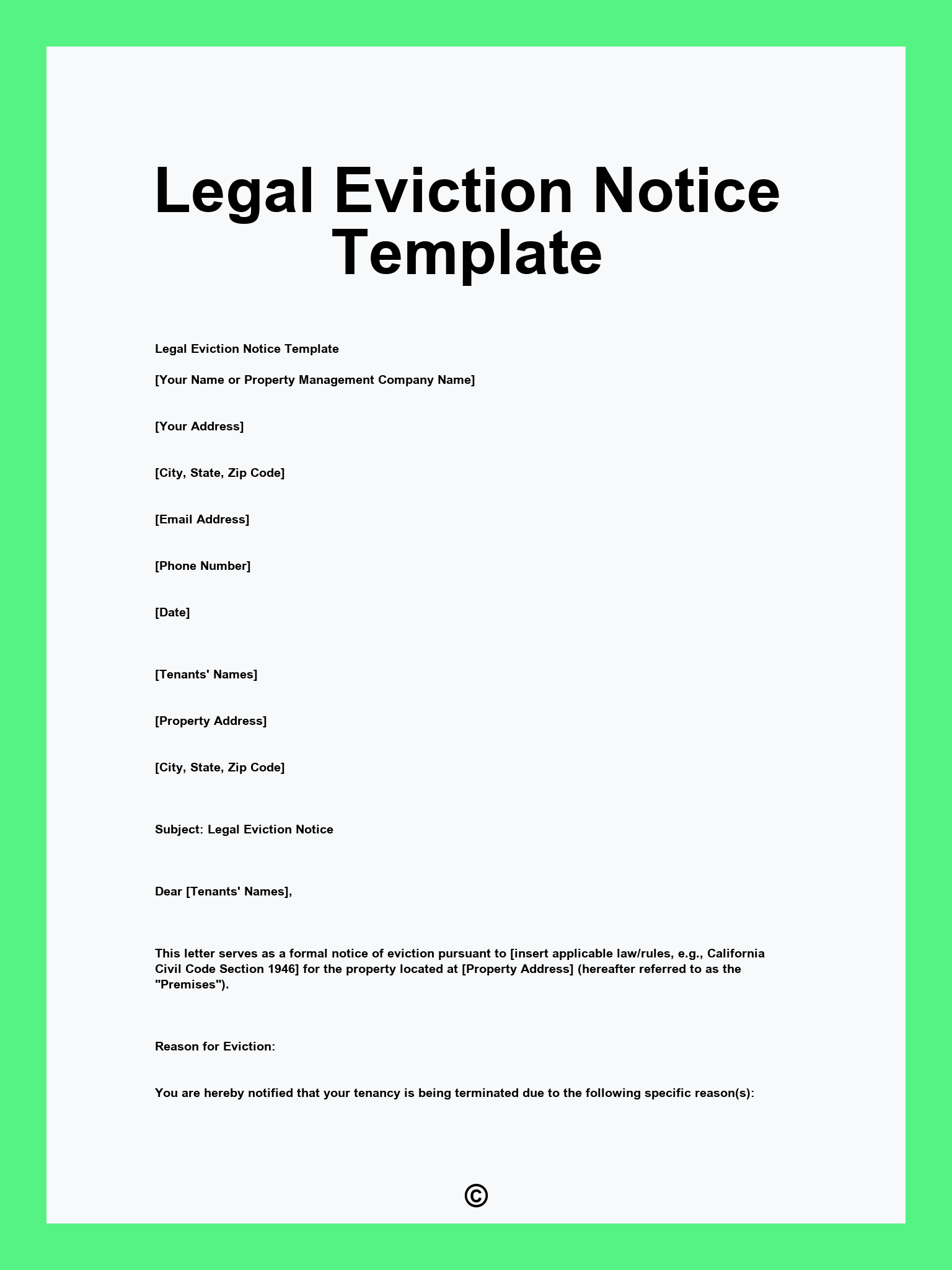 Legal Eviction Notice Template