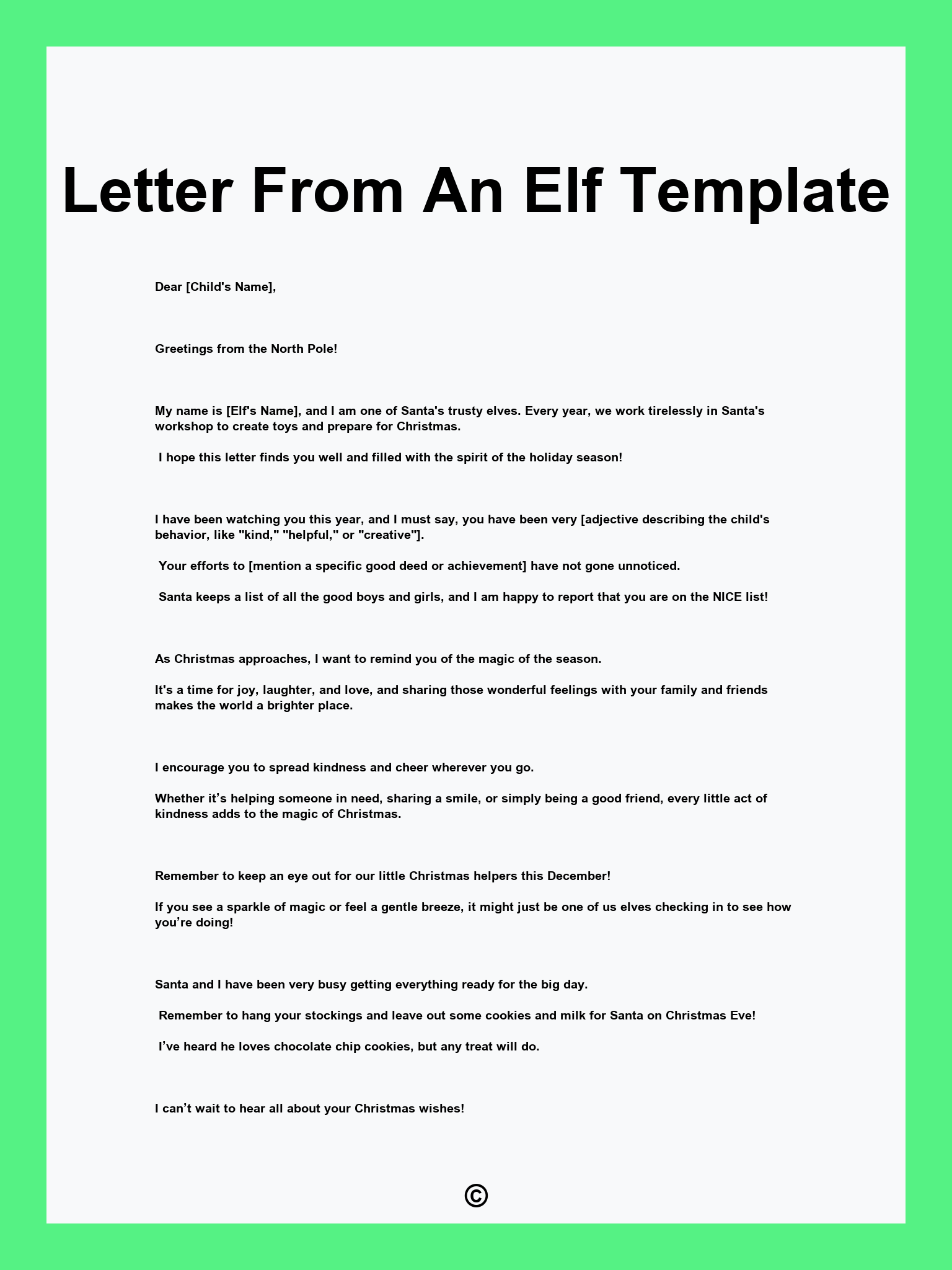 Letter From An Elf Template