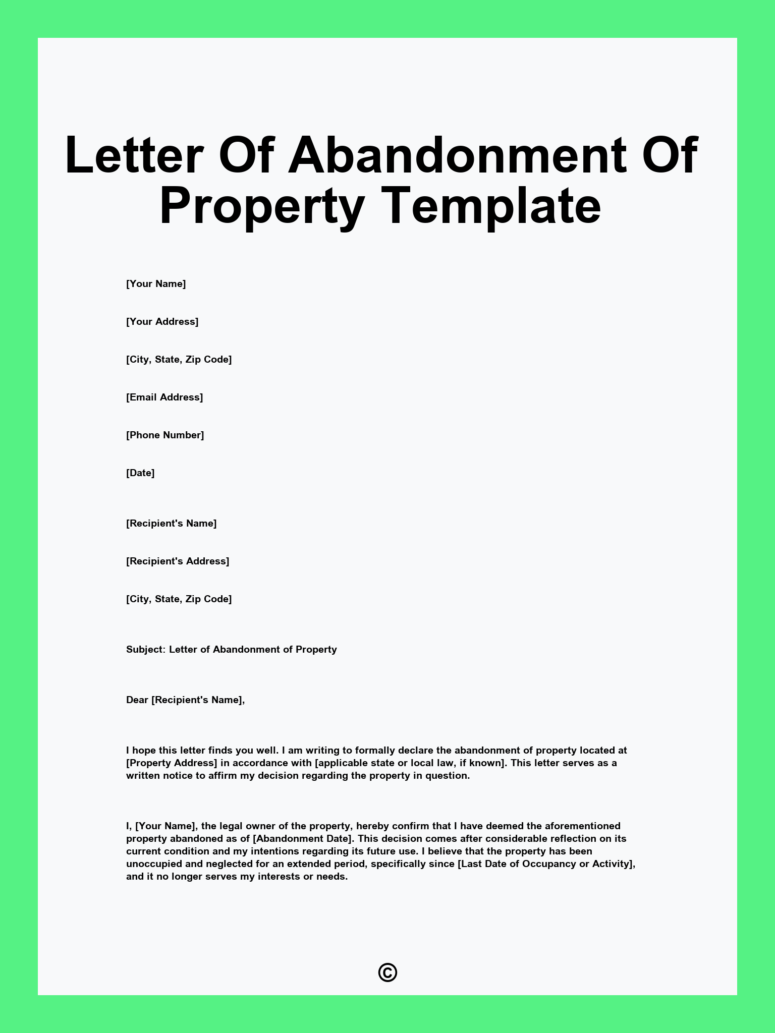 Letter Of Abandonment Of Property Template