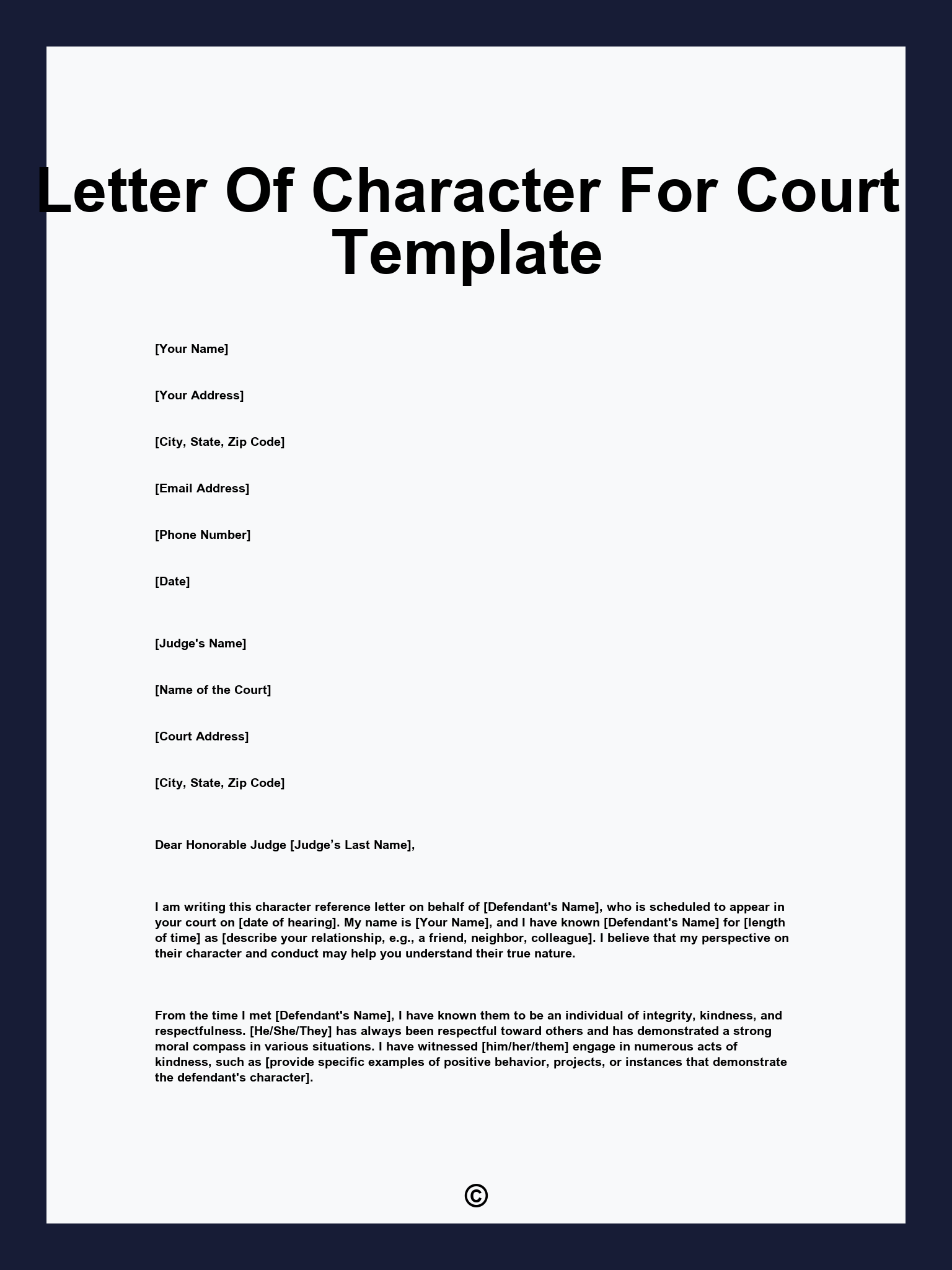 Letter Of Character For Court Template
