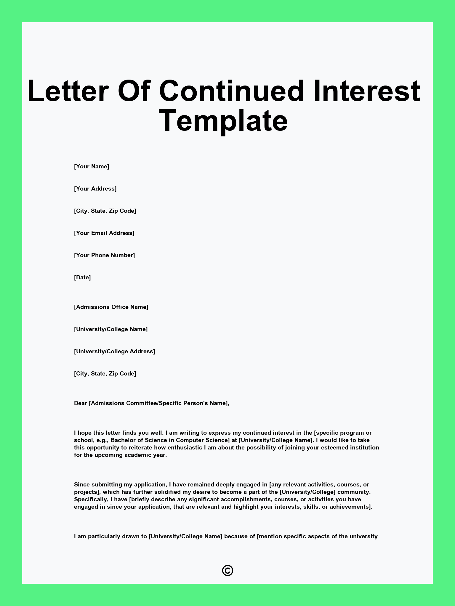 Letter Of Continued Interest Template