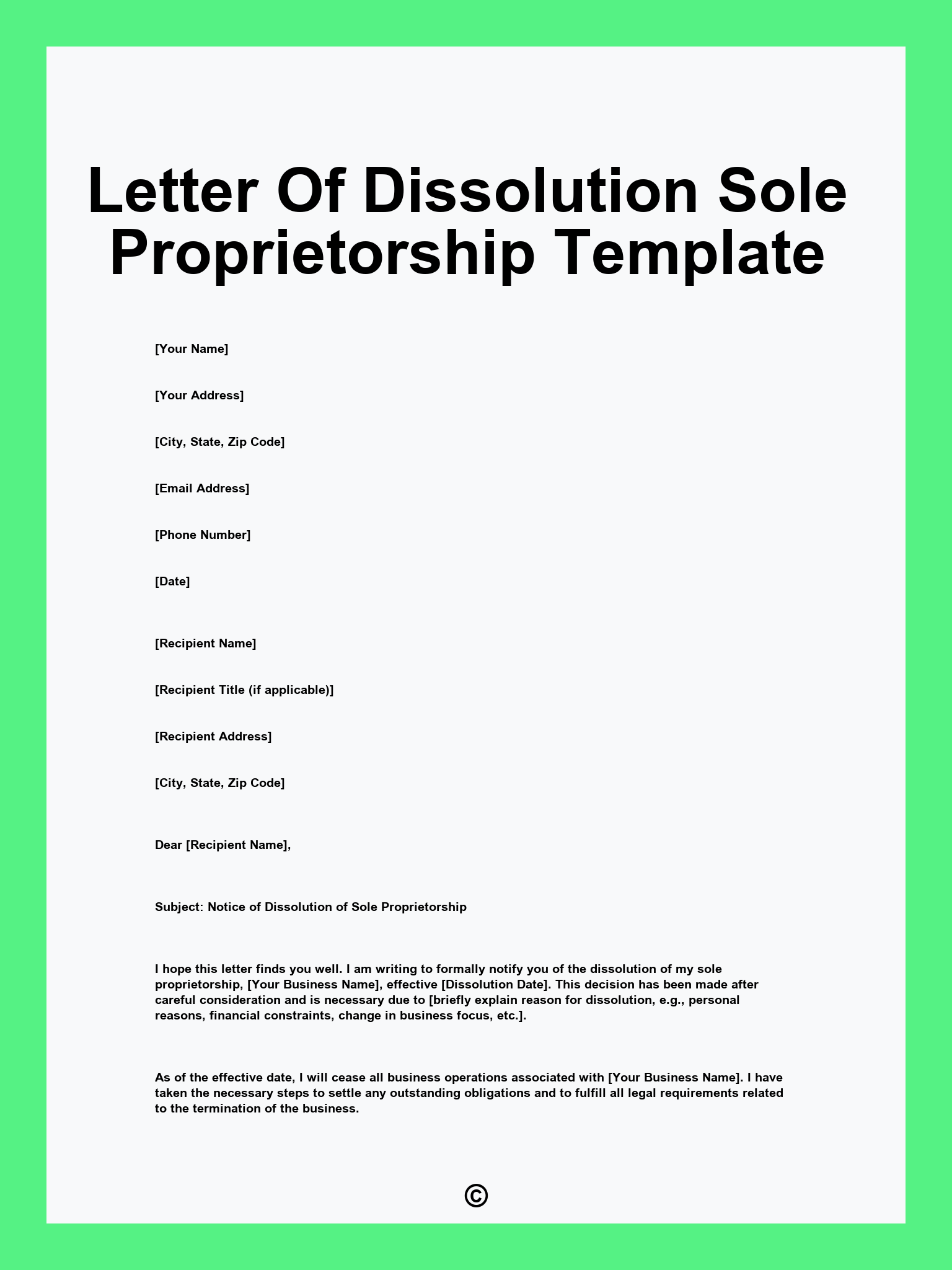 Letter Of Dissolution Sole Proprietorship Template