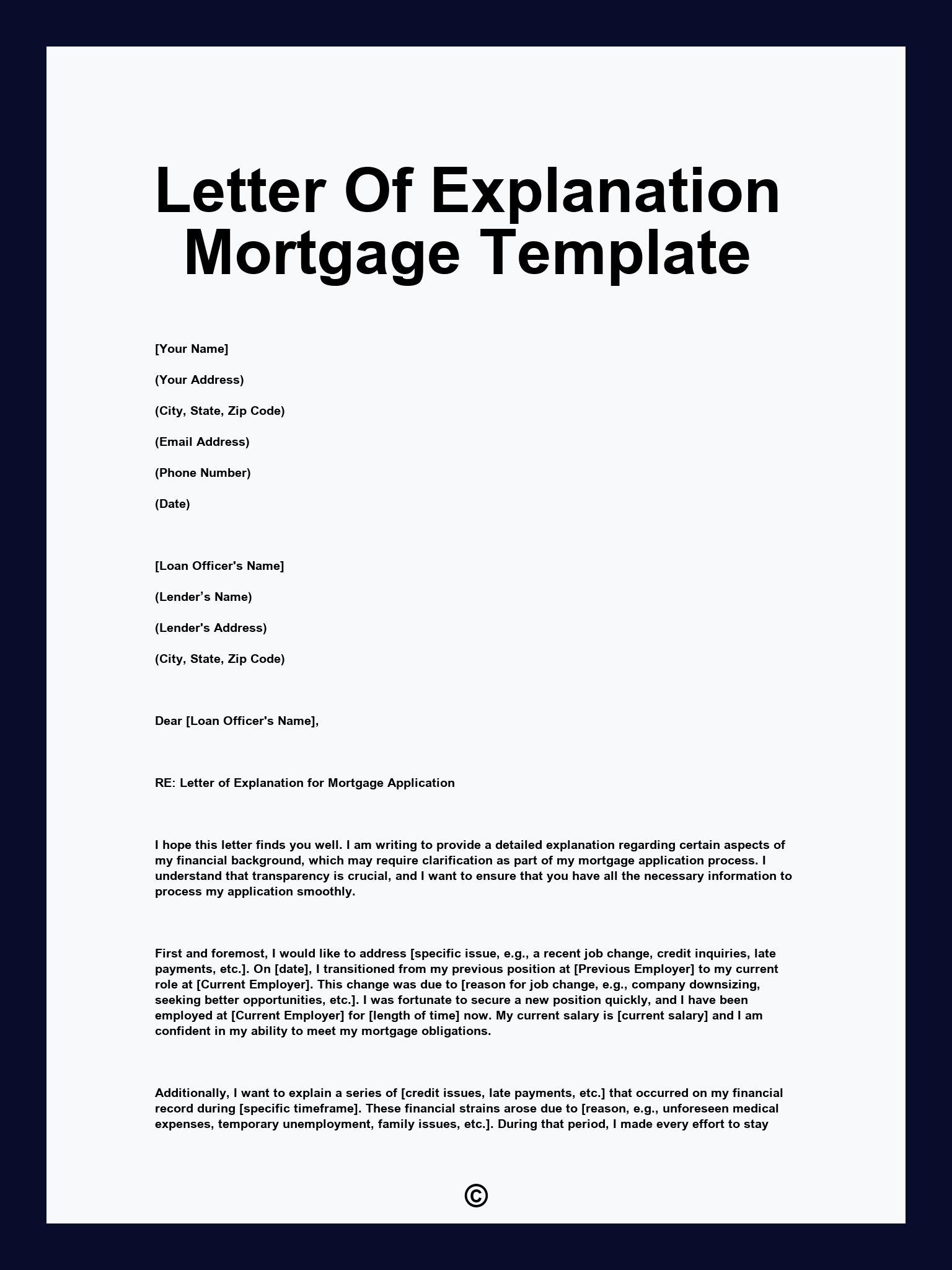 Letter Of Explanation Mortgage Template