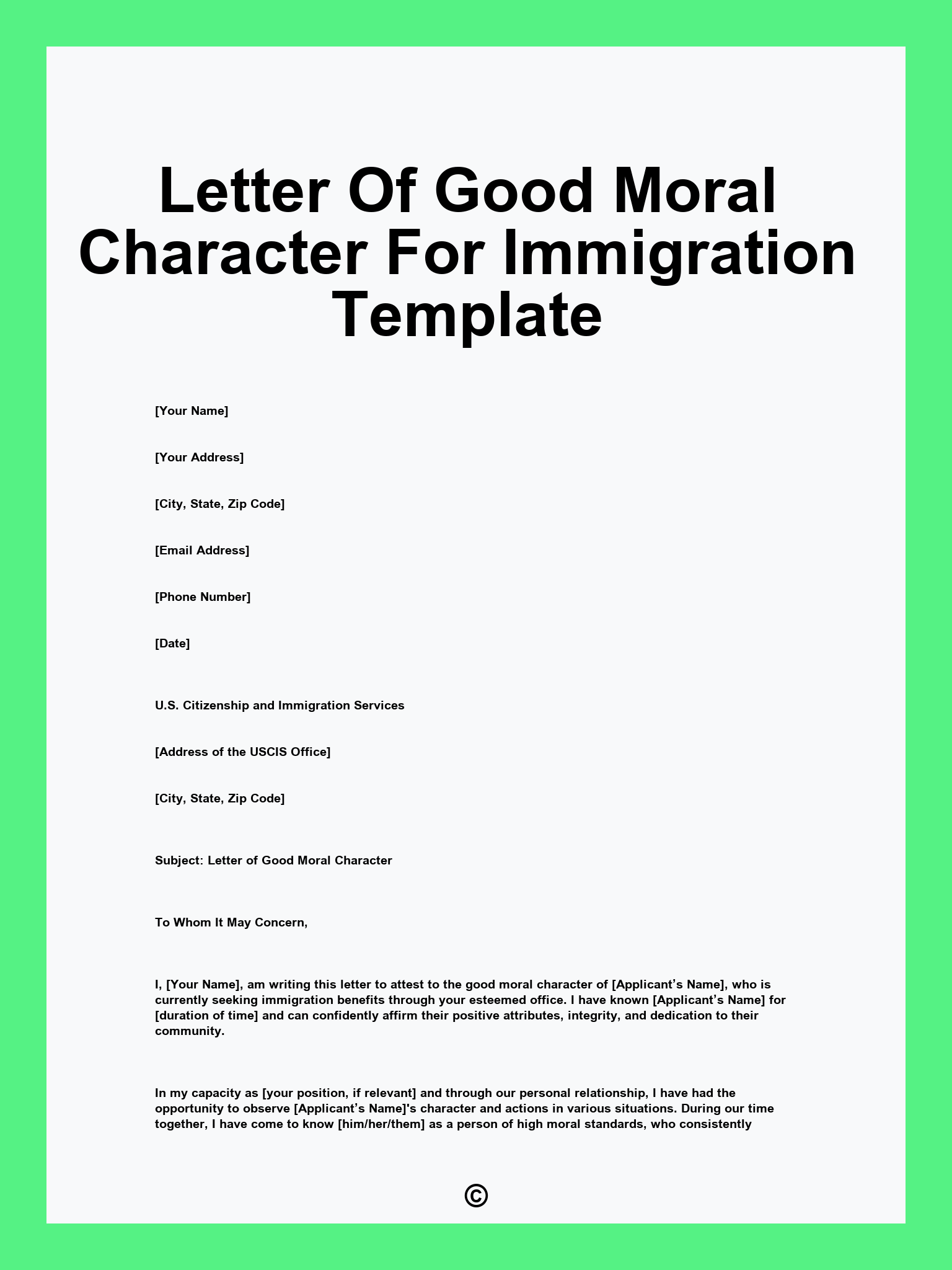 Letter Of Good Moral Character For Immigration Template