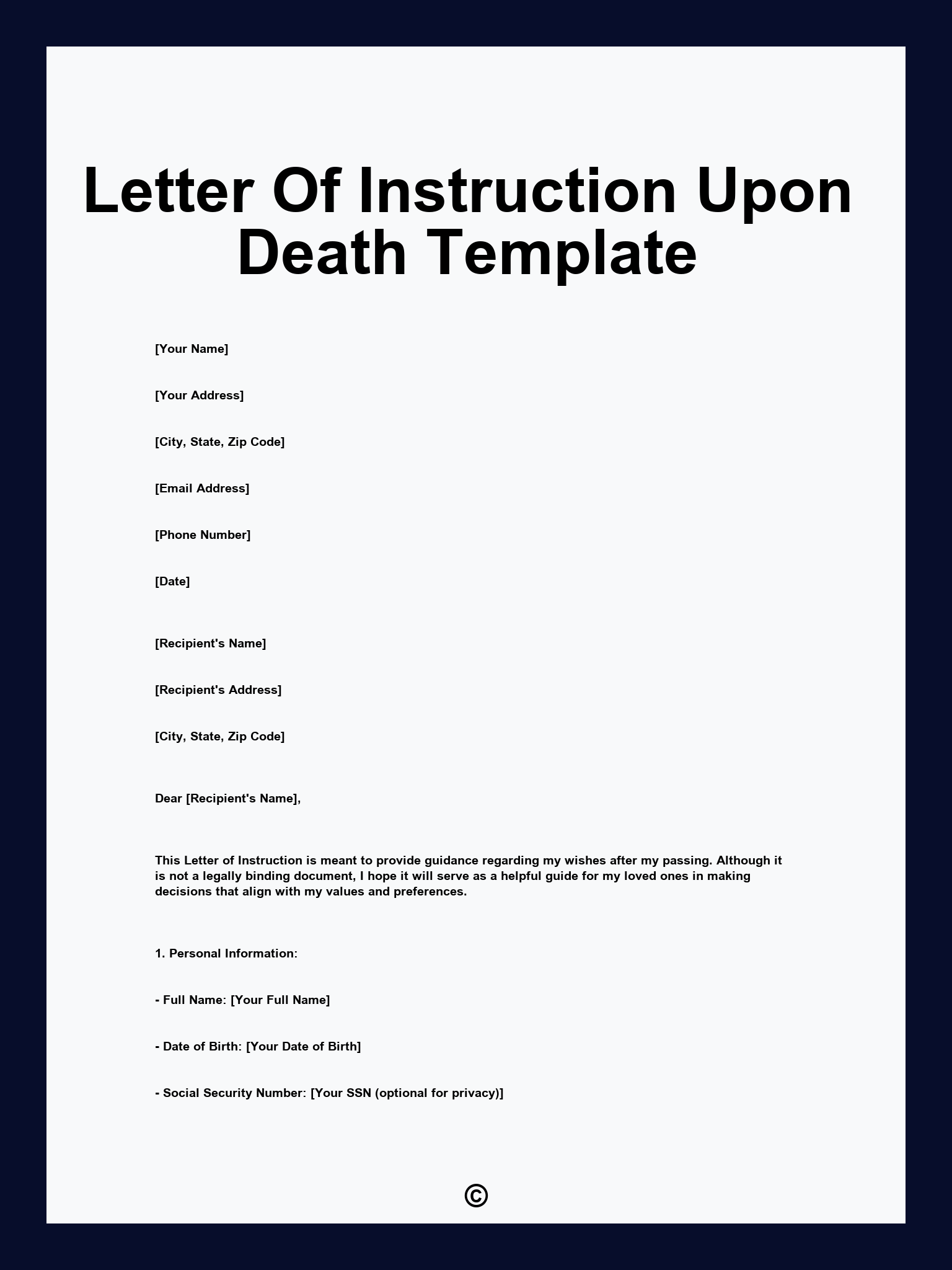 Letter Of Instruction Upon Death Template
