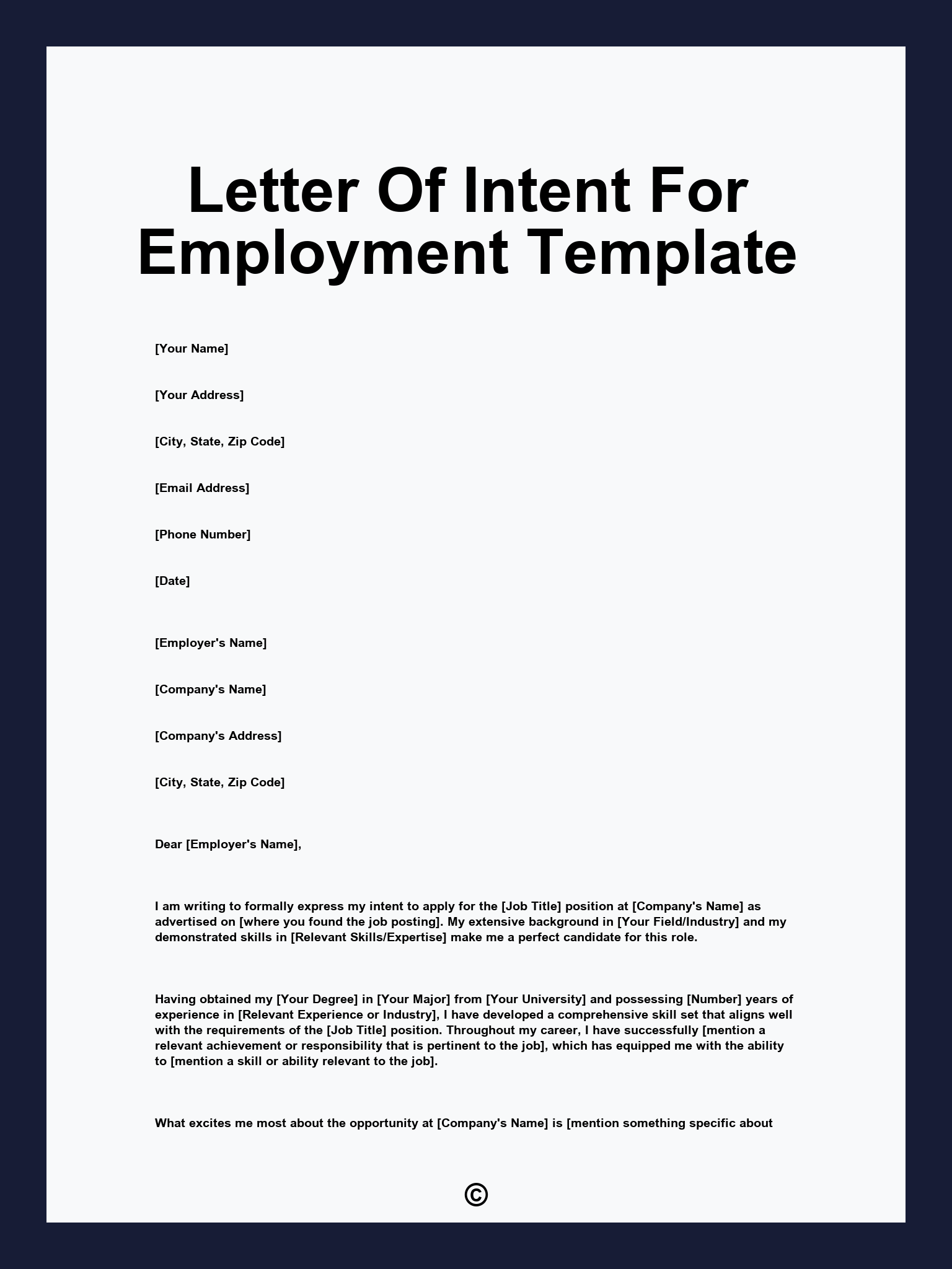 Letter Of Intent For Employment Template