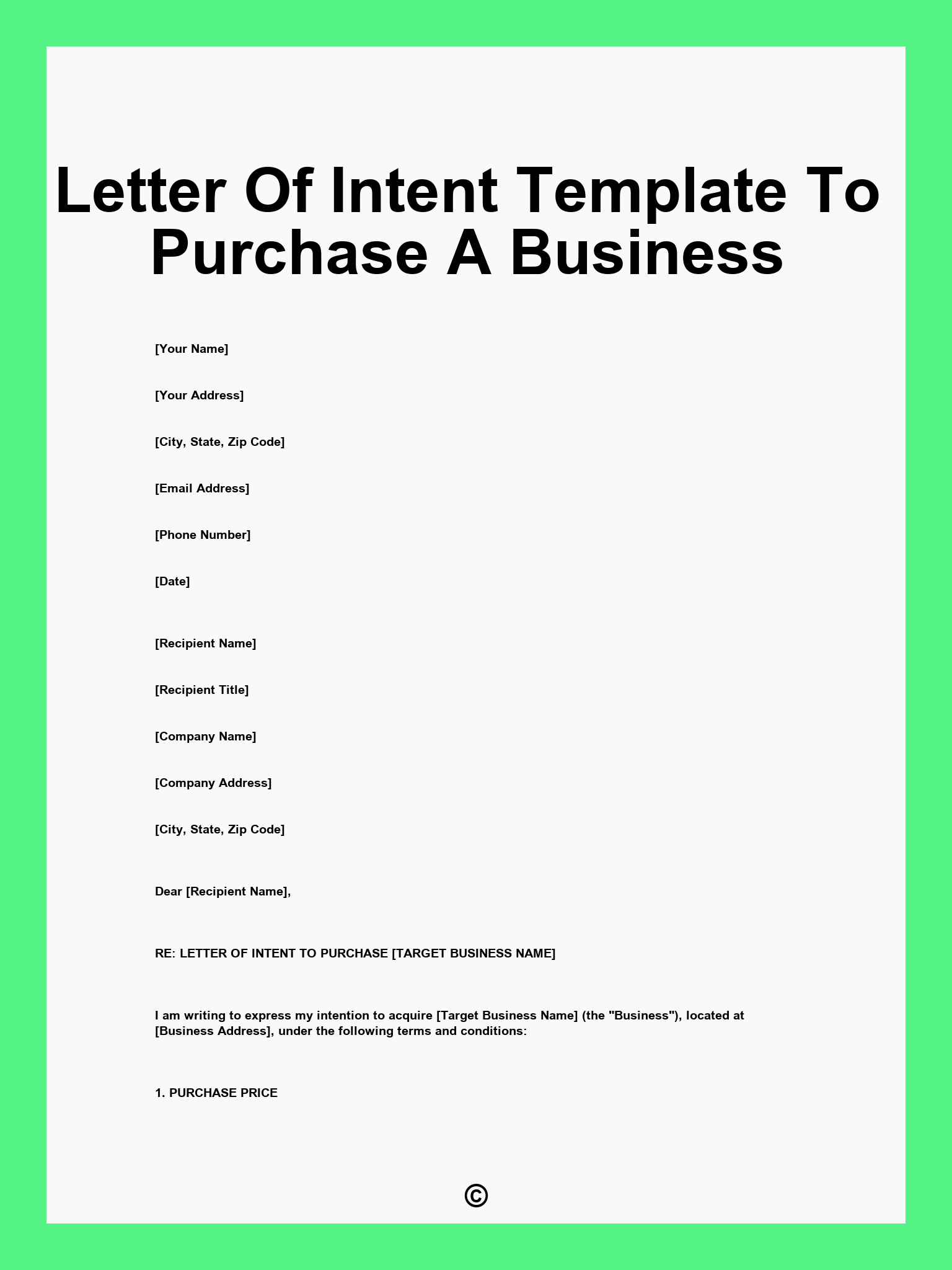 Letter Of Intent Template To Purchase A Business