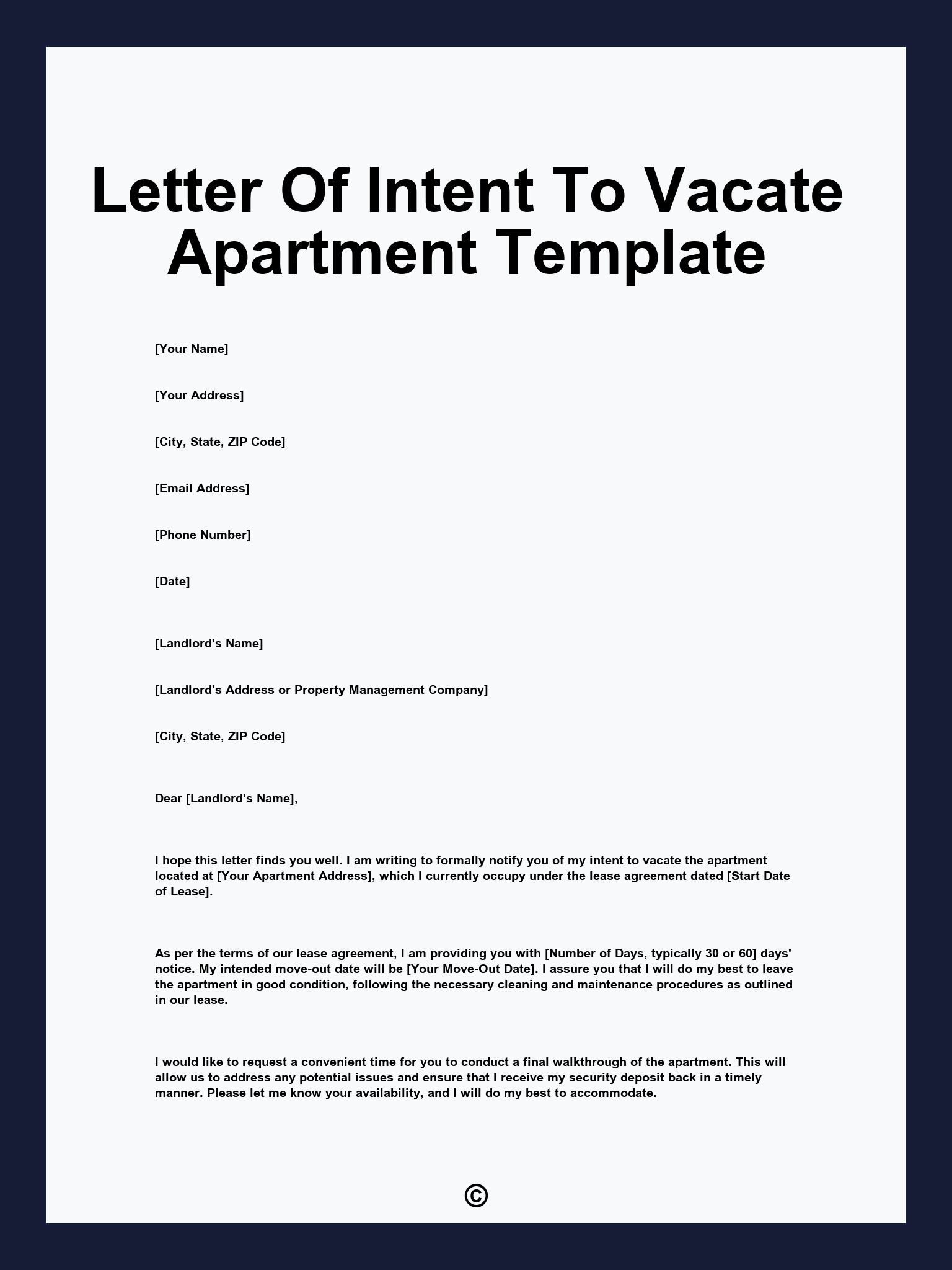 Letter Of Intent To Vacate Apartment Template