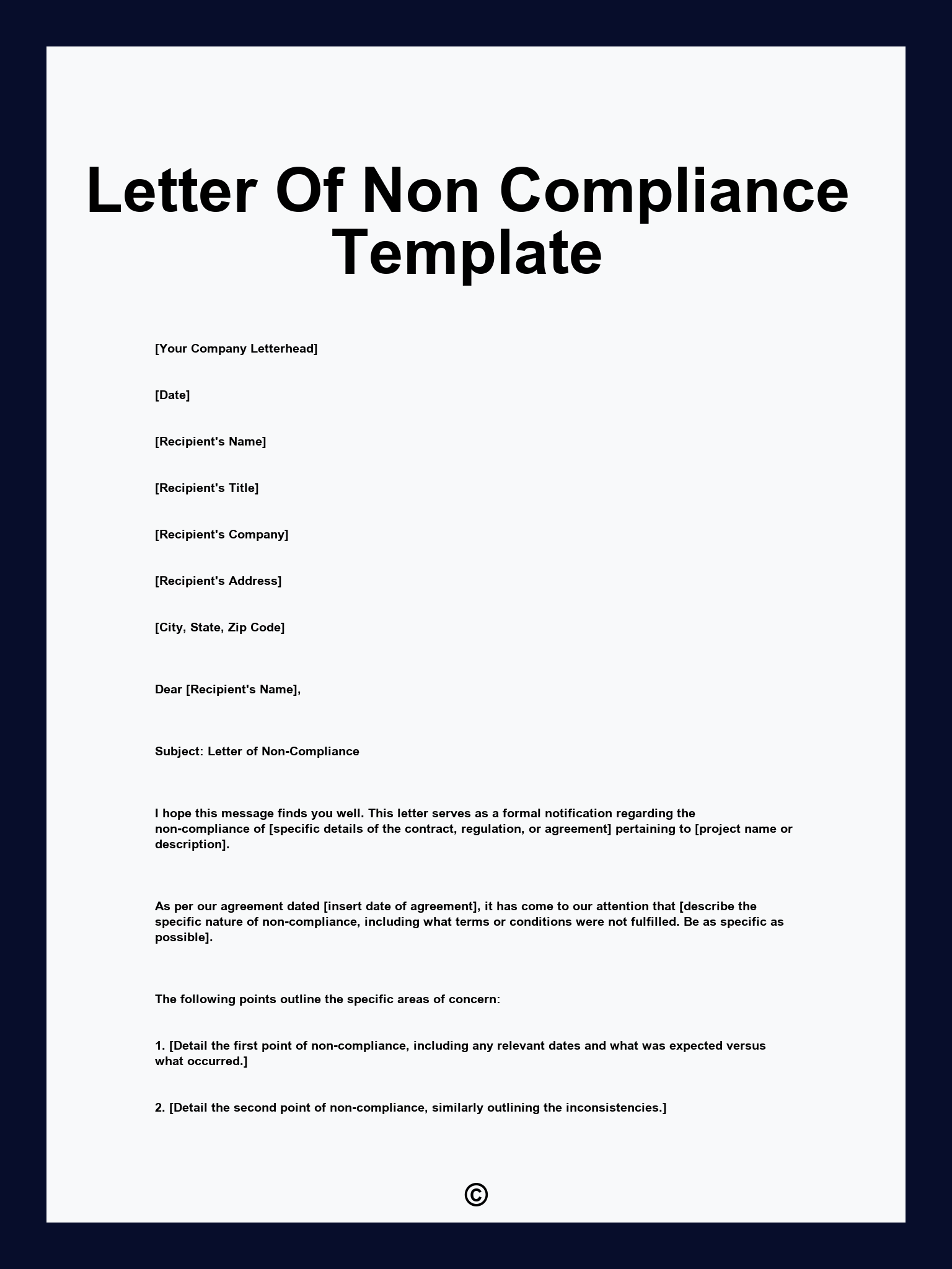 Letter Of Non Compliance Template