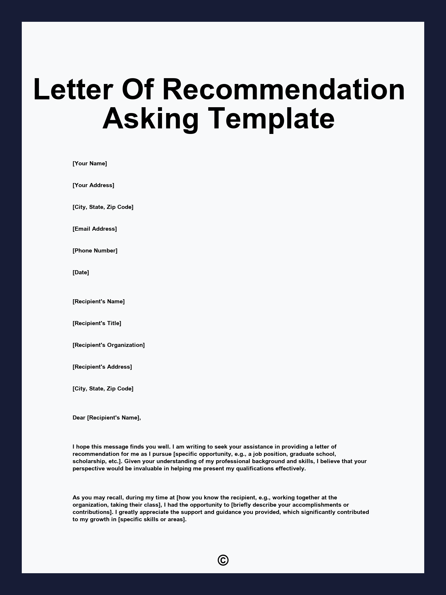 Letter Of Recommendation Asking Template
