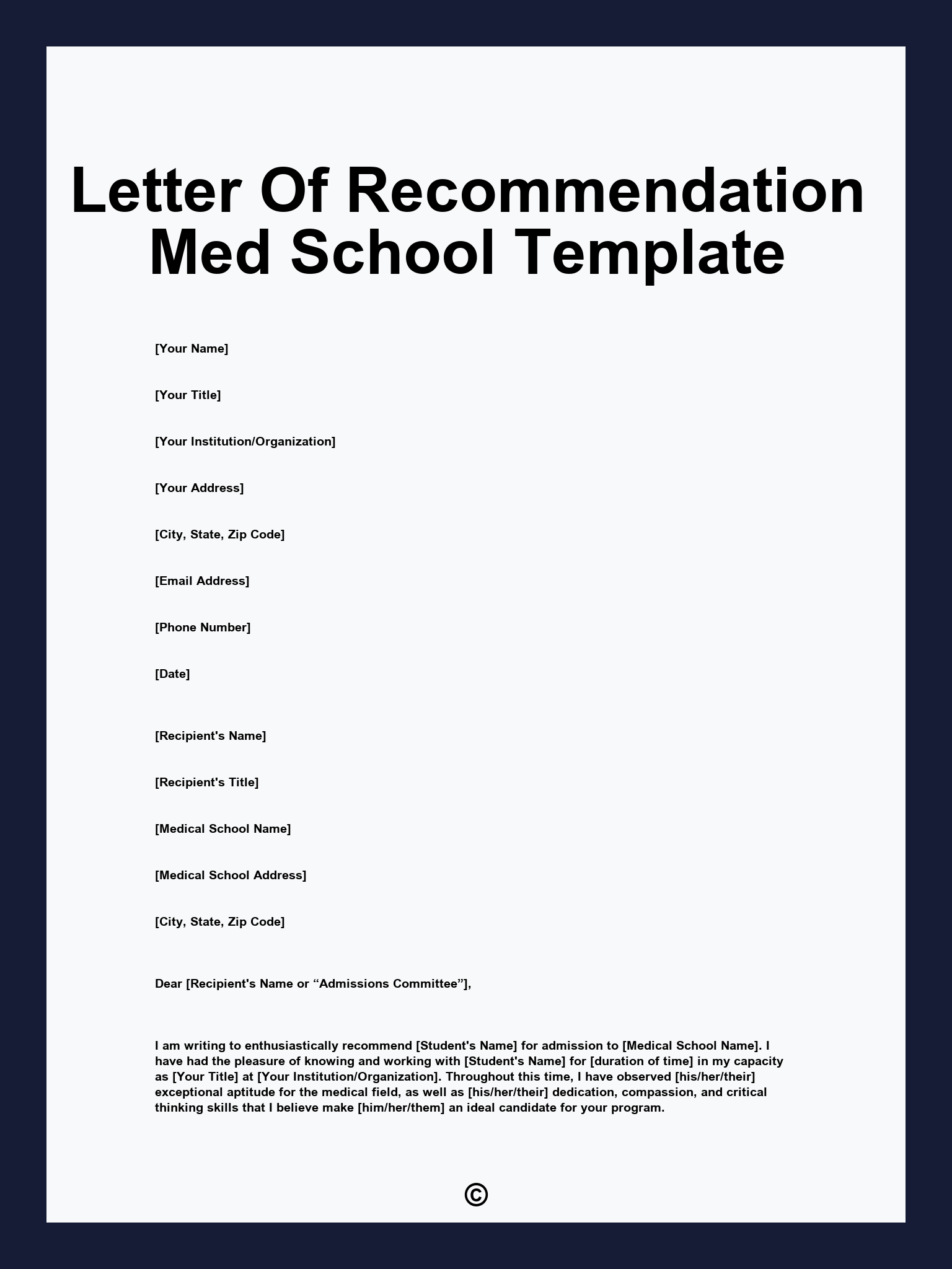 Letter Of Recommendation Med School Template