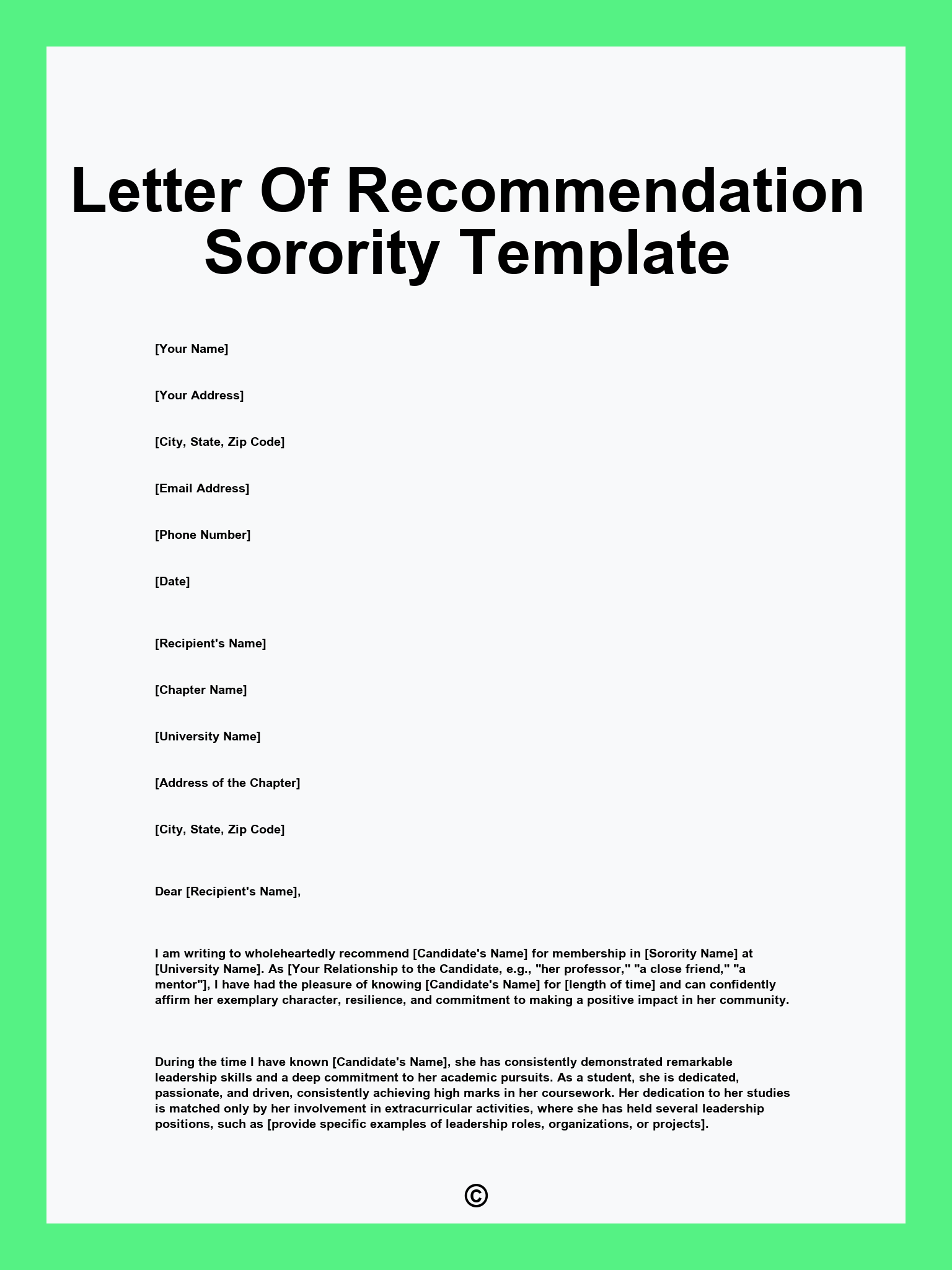 Letter Of Recommendation Sorority Template