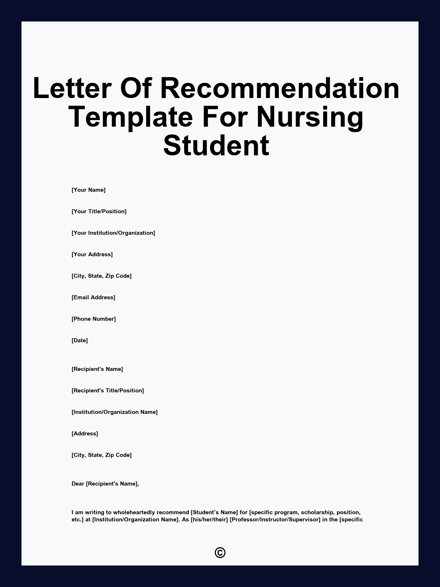 Letter Of Recommendation Template For Nursing Student