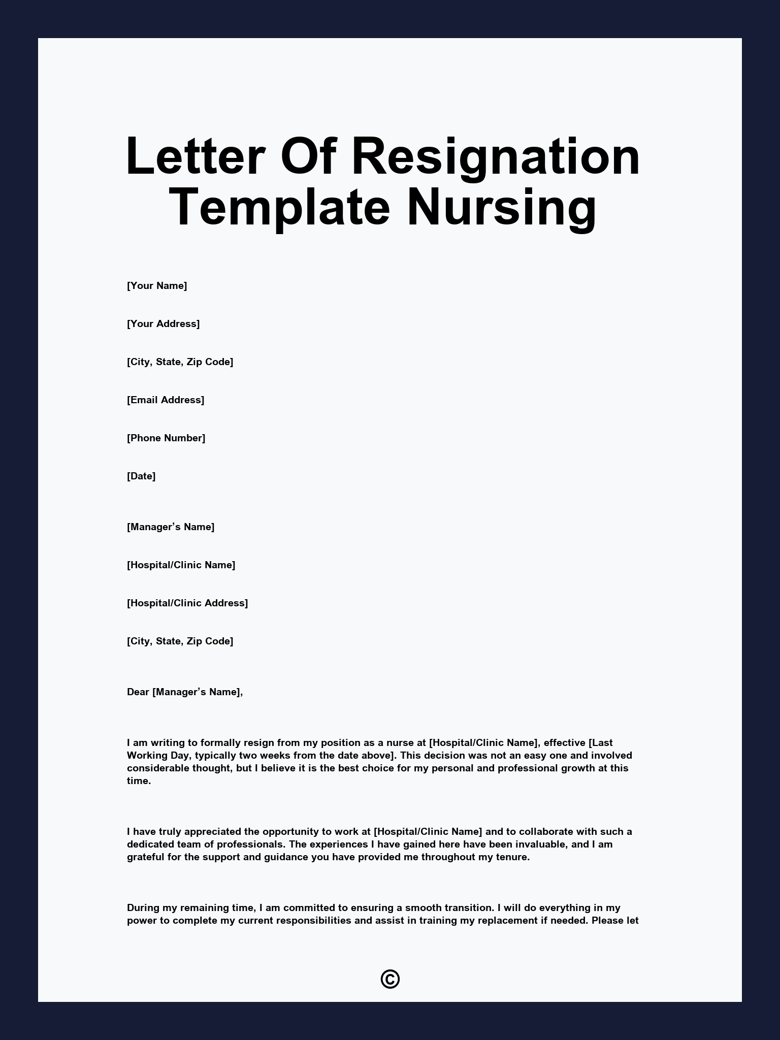 Letter Of Resignation Template Nursing