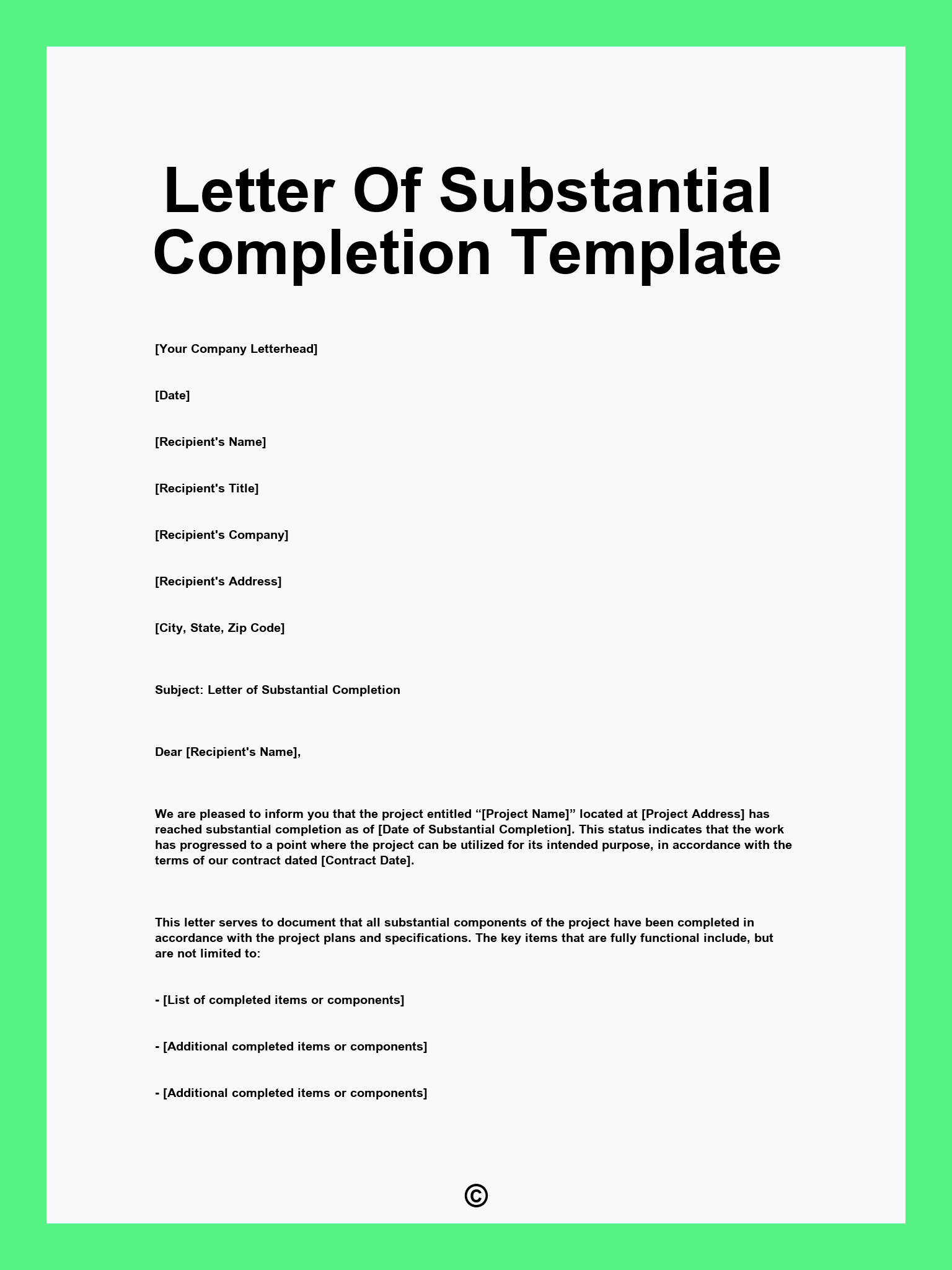 Letter Of Substantial Completion Template