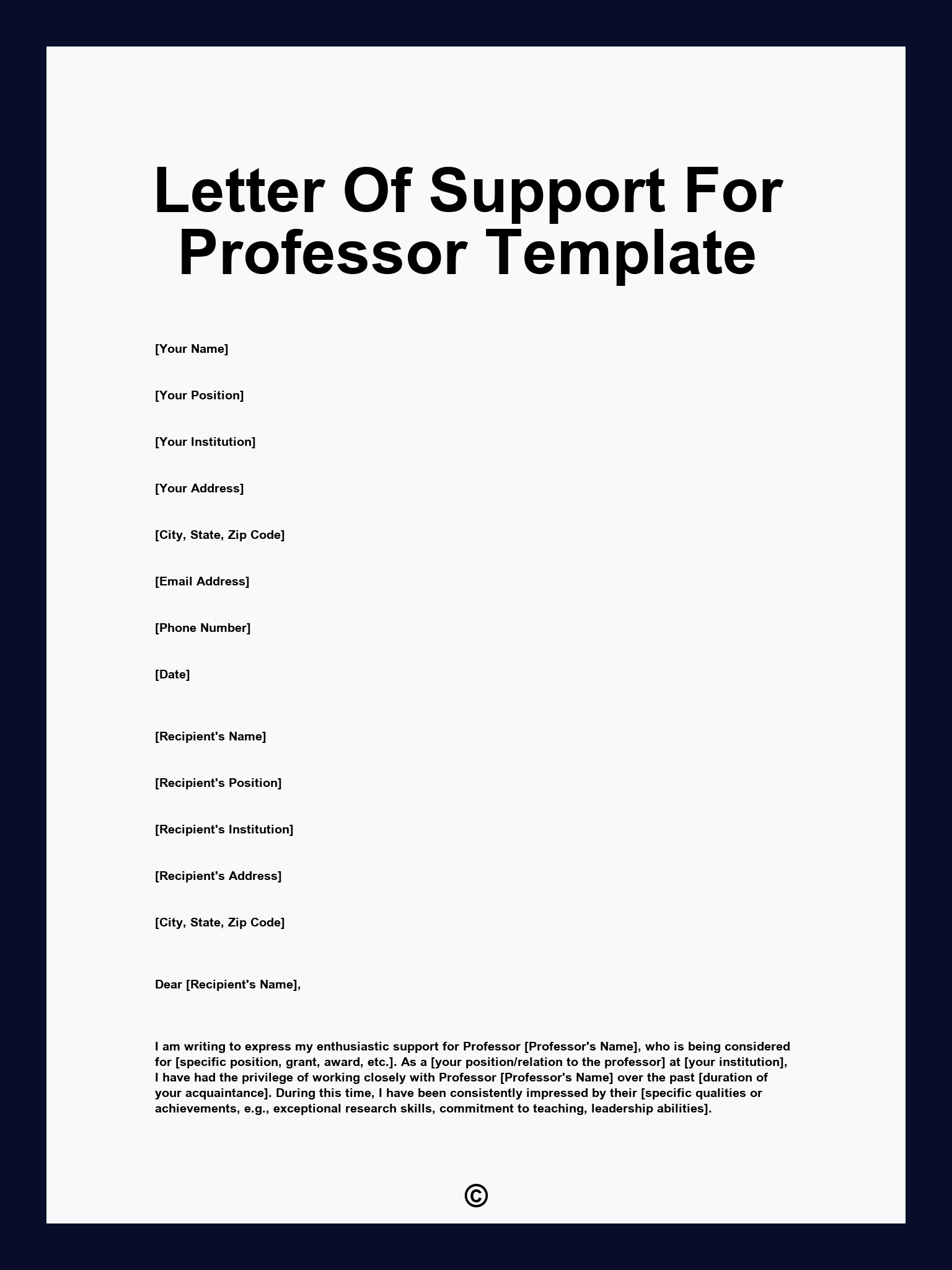 Letter Of Support For Professor Template