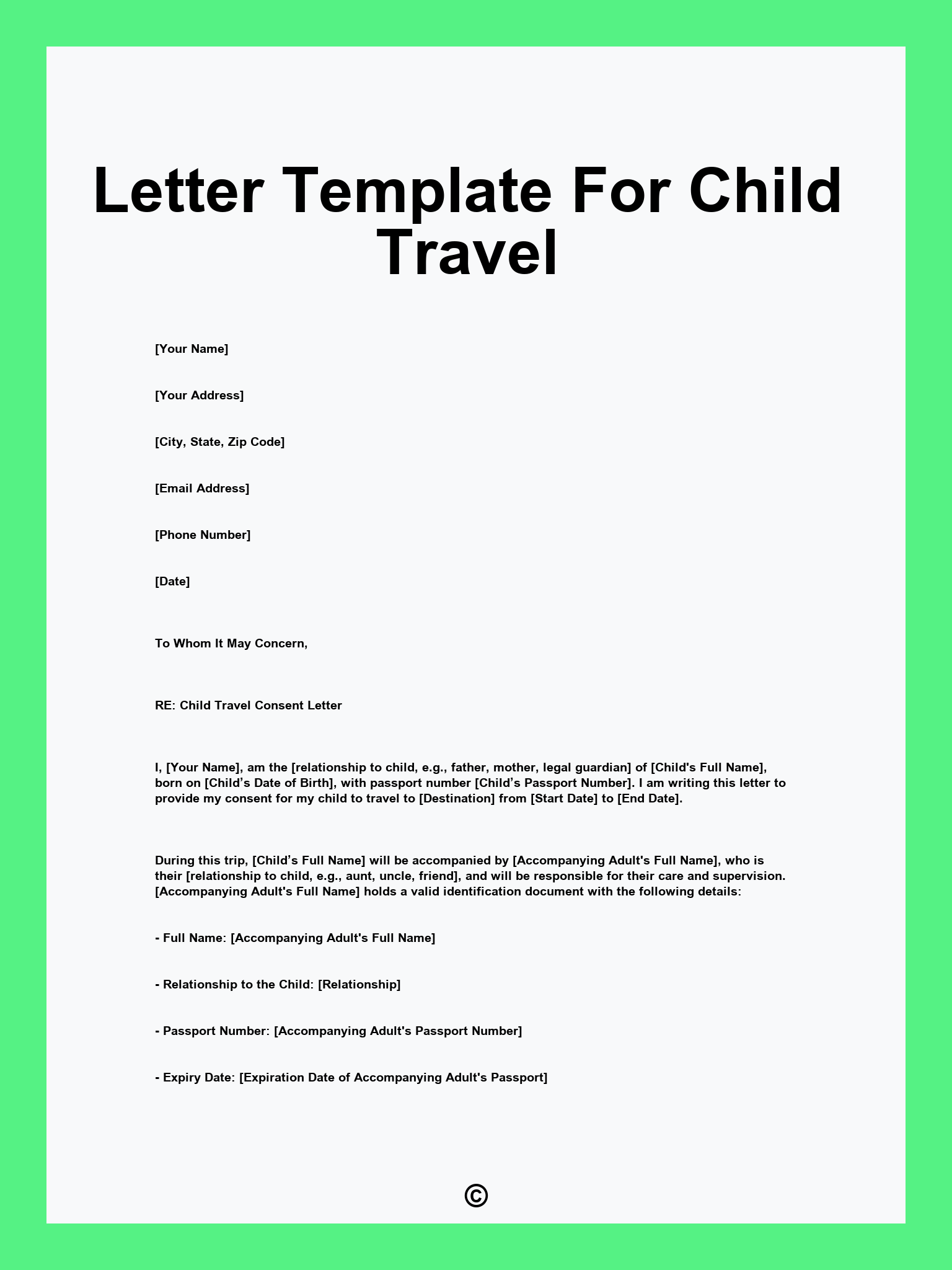 Letter Template For Child Travel