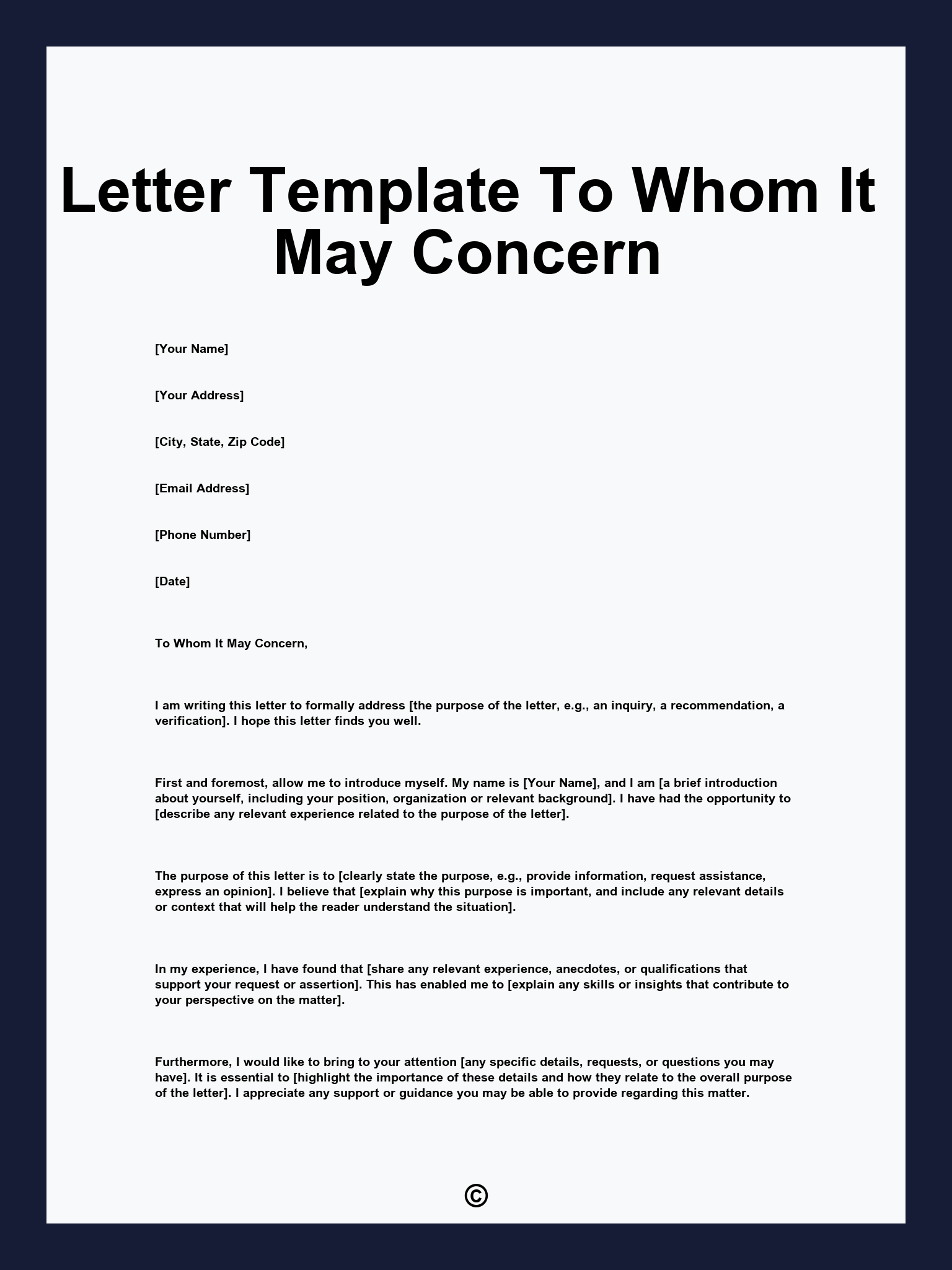 Letter Template To Whom It May Concern