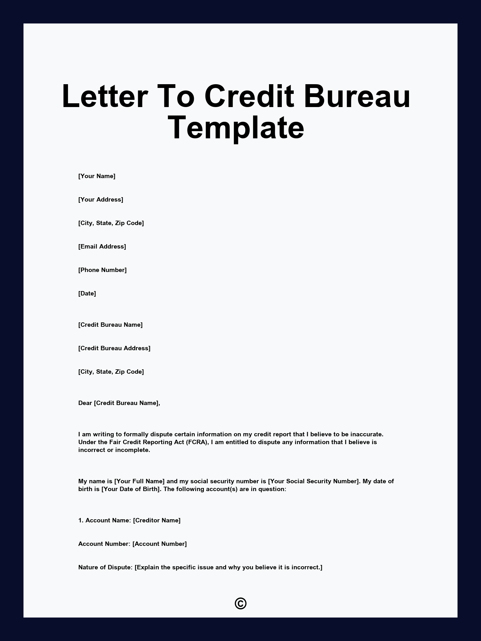 Letter To Credit Bureau Template