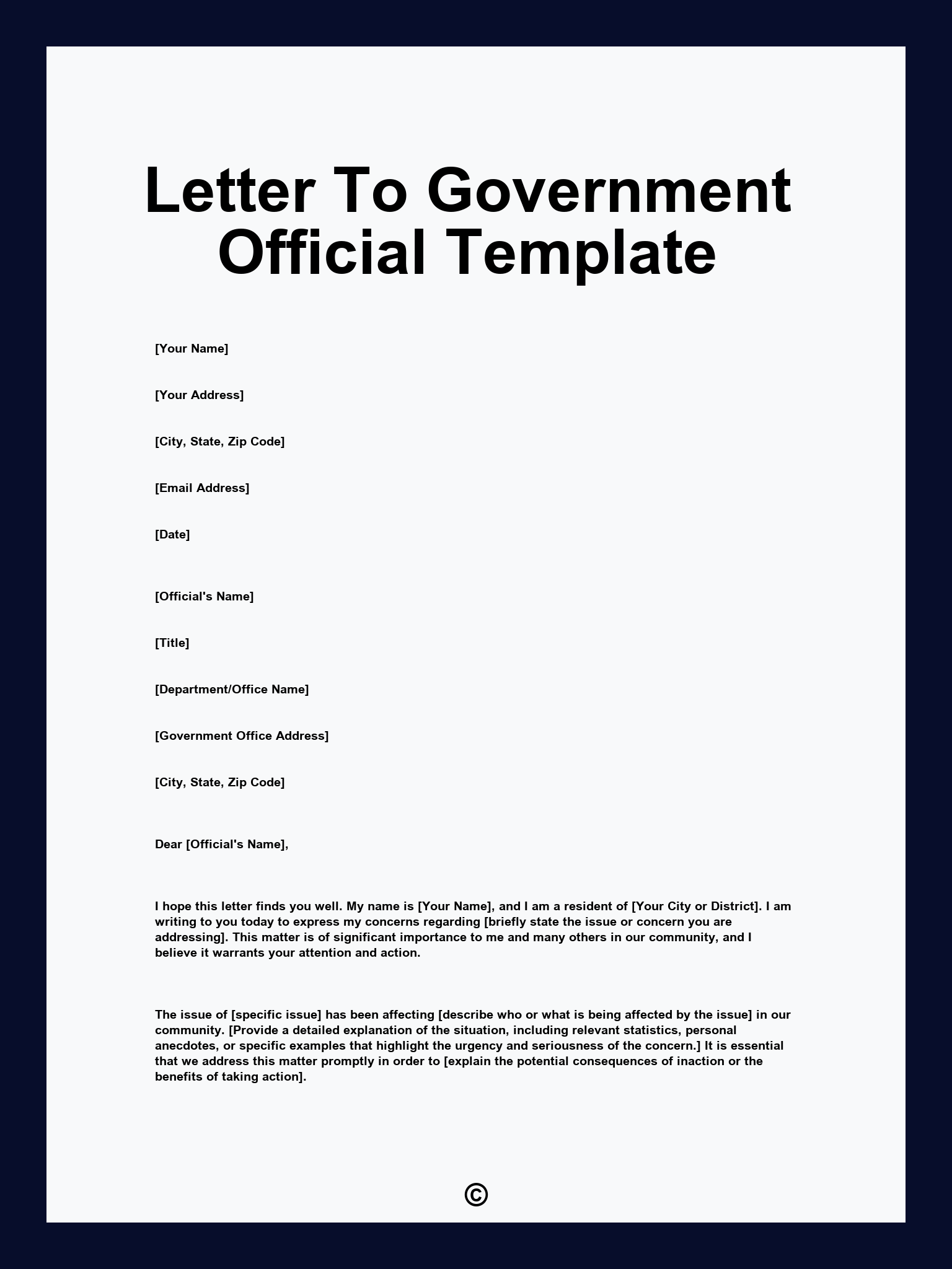 Letter To Government Official Template