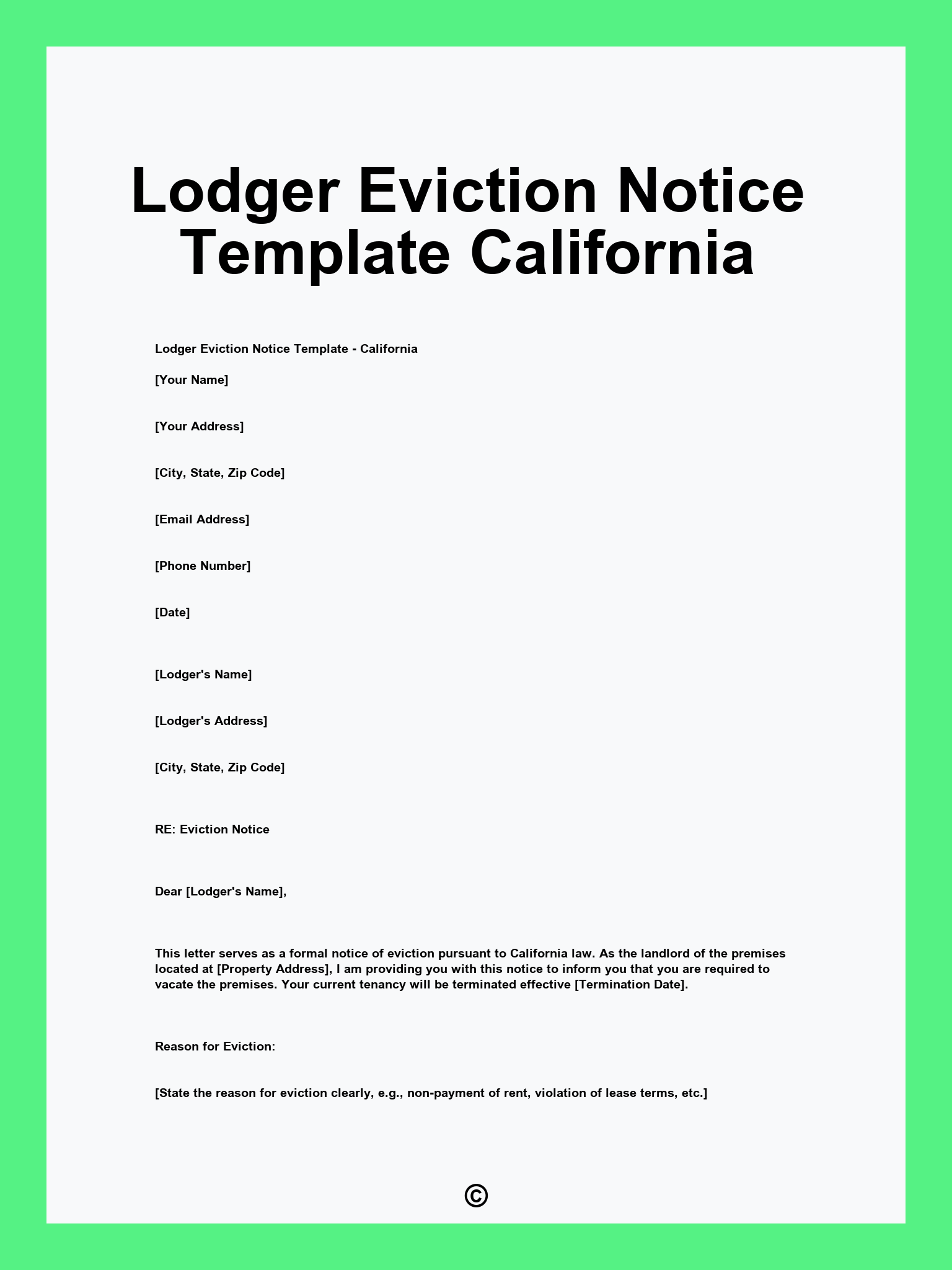 Lodger Eviction Notice Template California