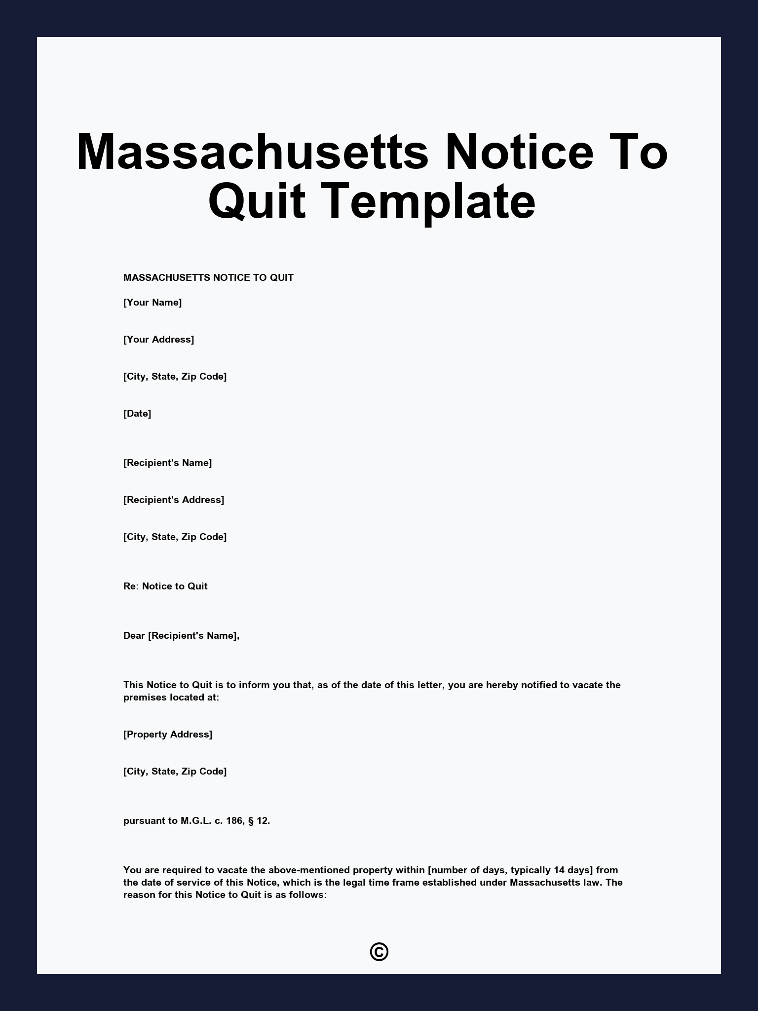 Massachusetts Notice To Quit Template