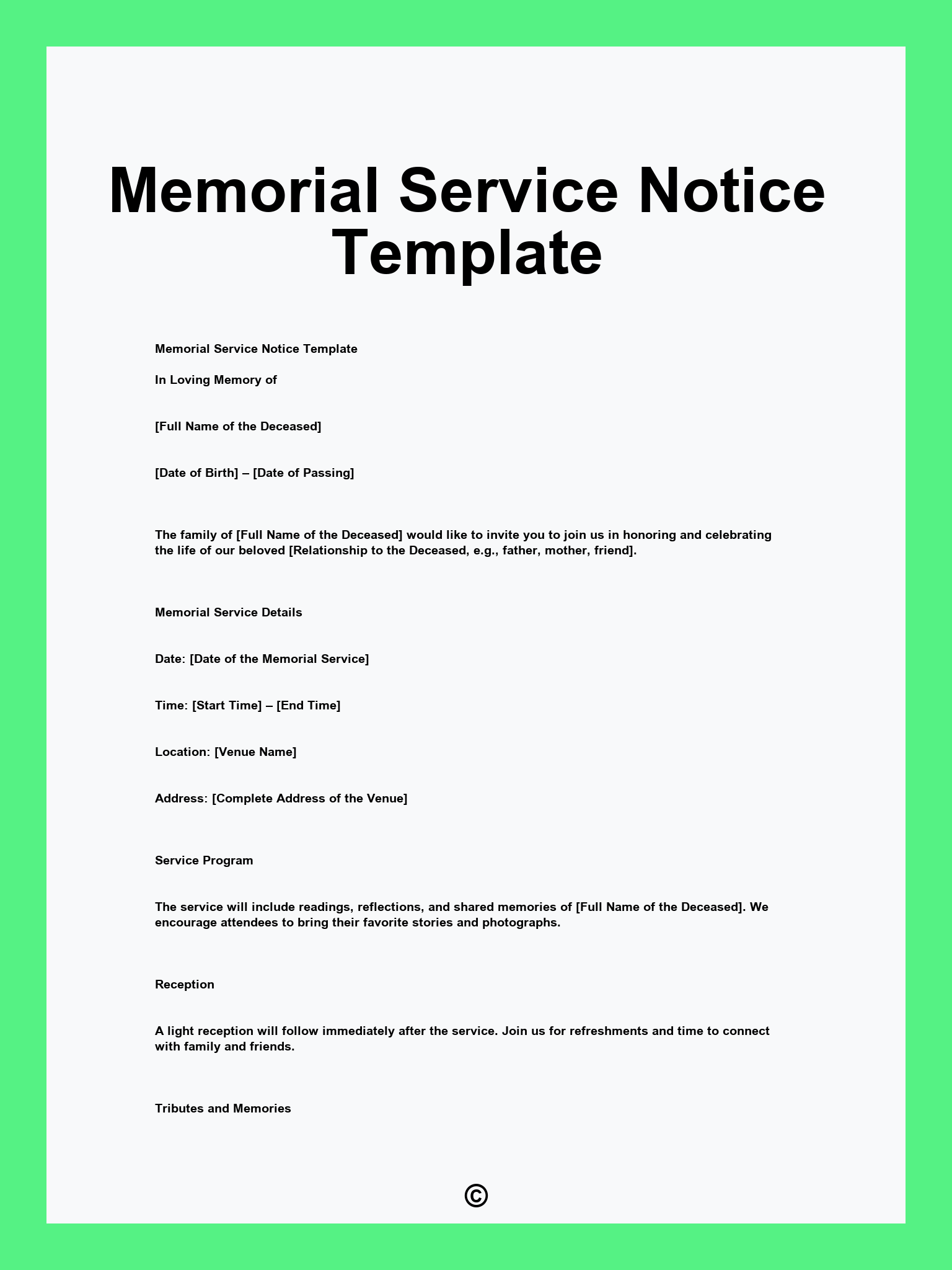 Memorial Service Notice Template