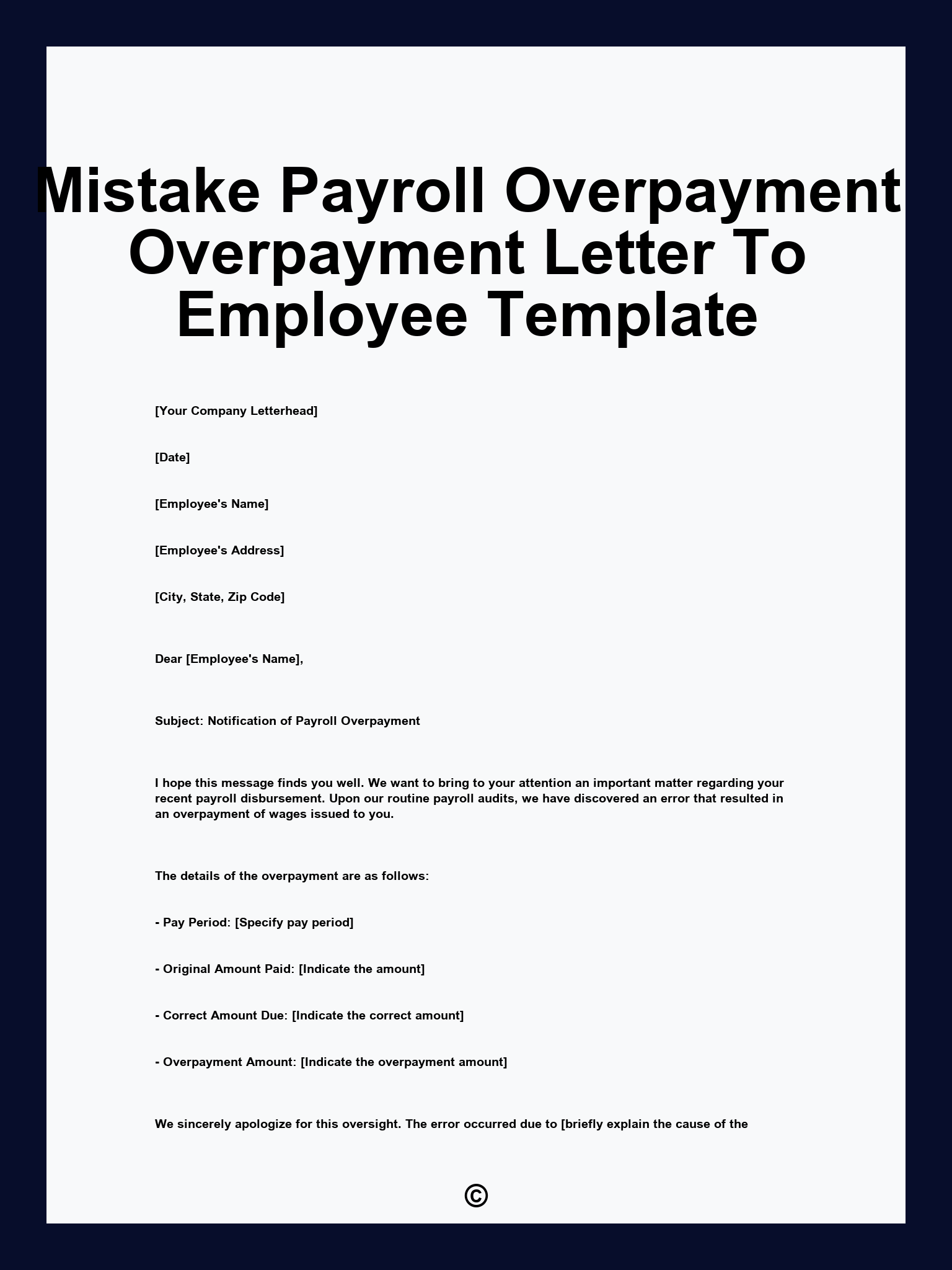 Mistake Payroll Overpayment Overpayment Letter To Employee Template