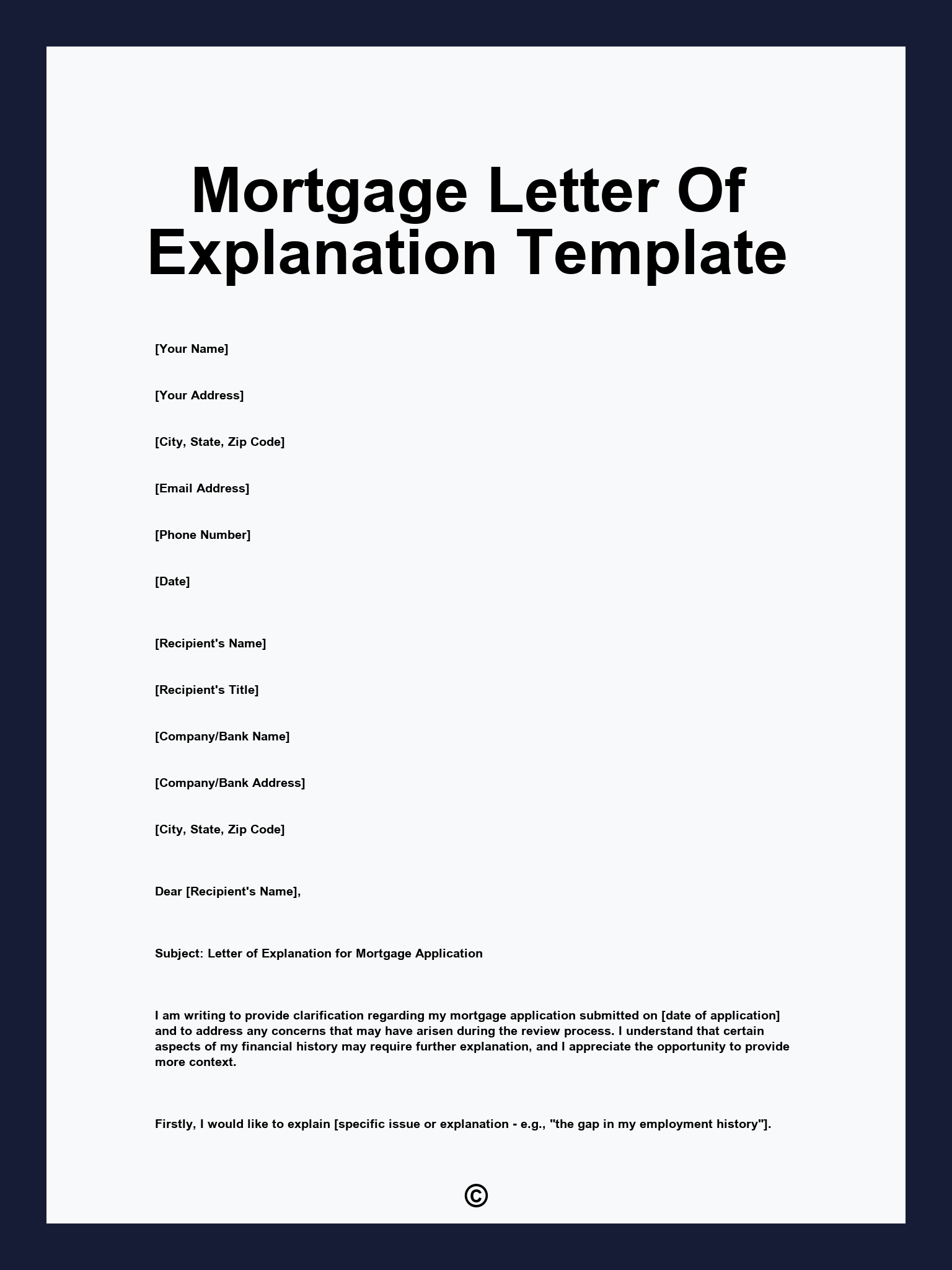 Mortgage Letter Of Explanation Template
