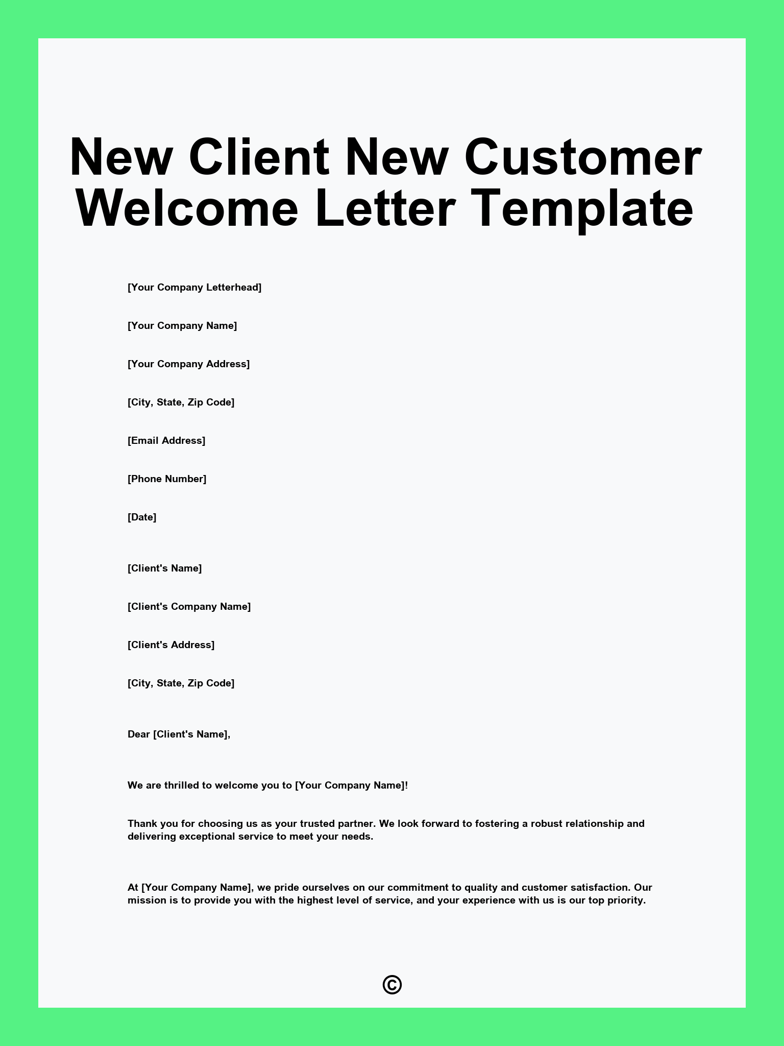 New Client New Customer Welcome Letter Template