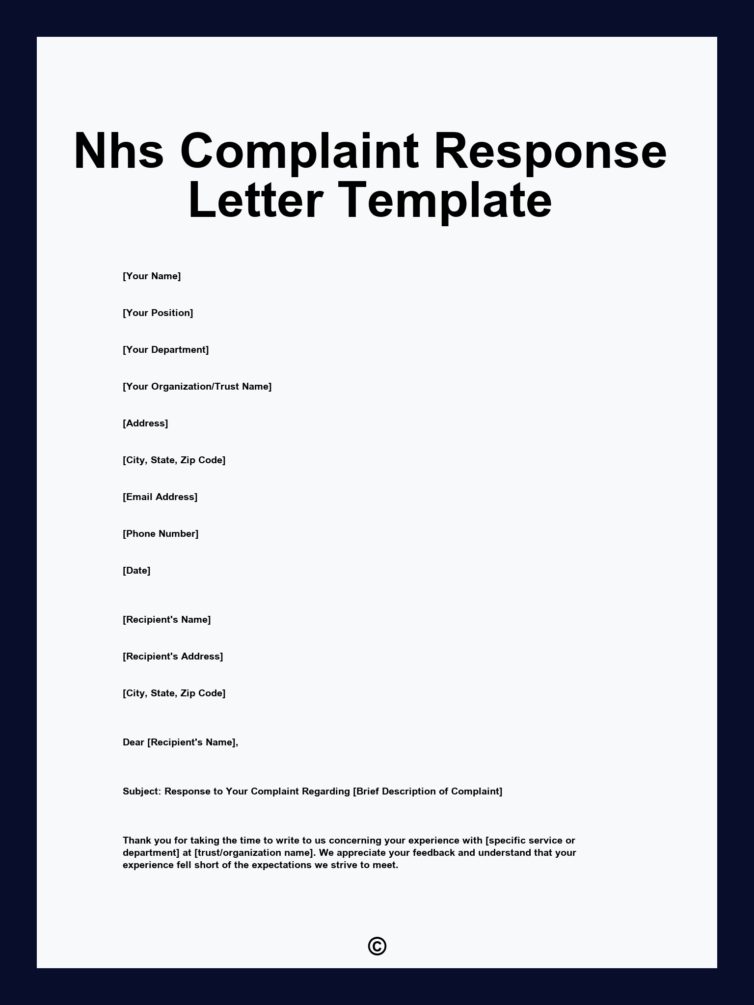 Nhs Complaint Response Letter Template
