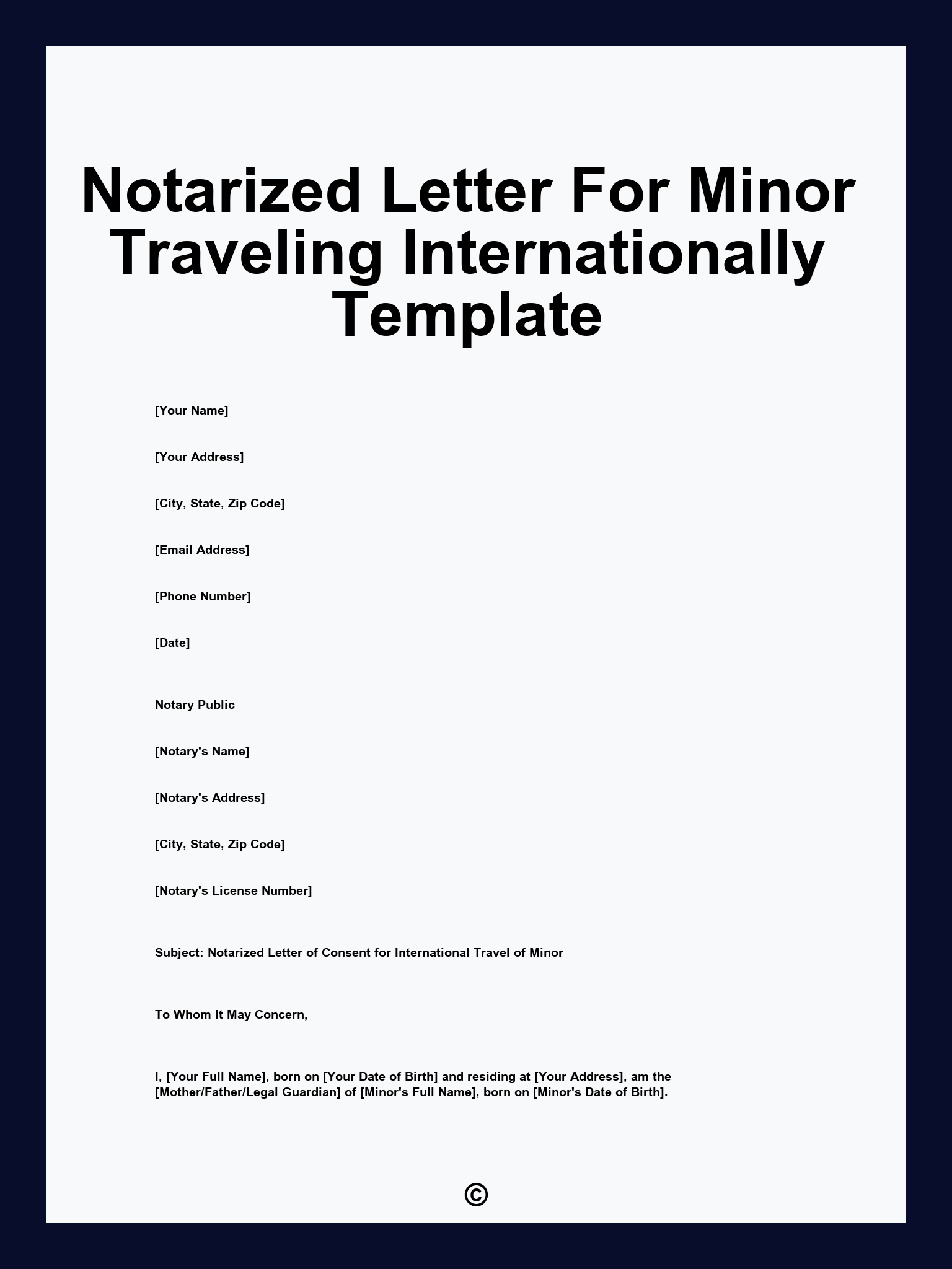 Notarized Letter For Minor Traveling Internationally Template