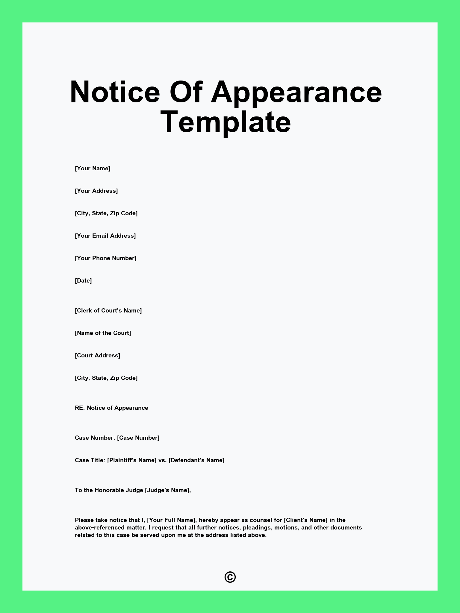 Notice Of Appearance Template