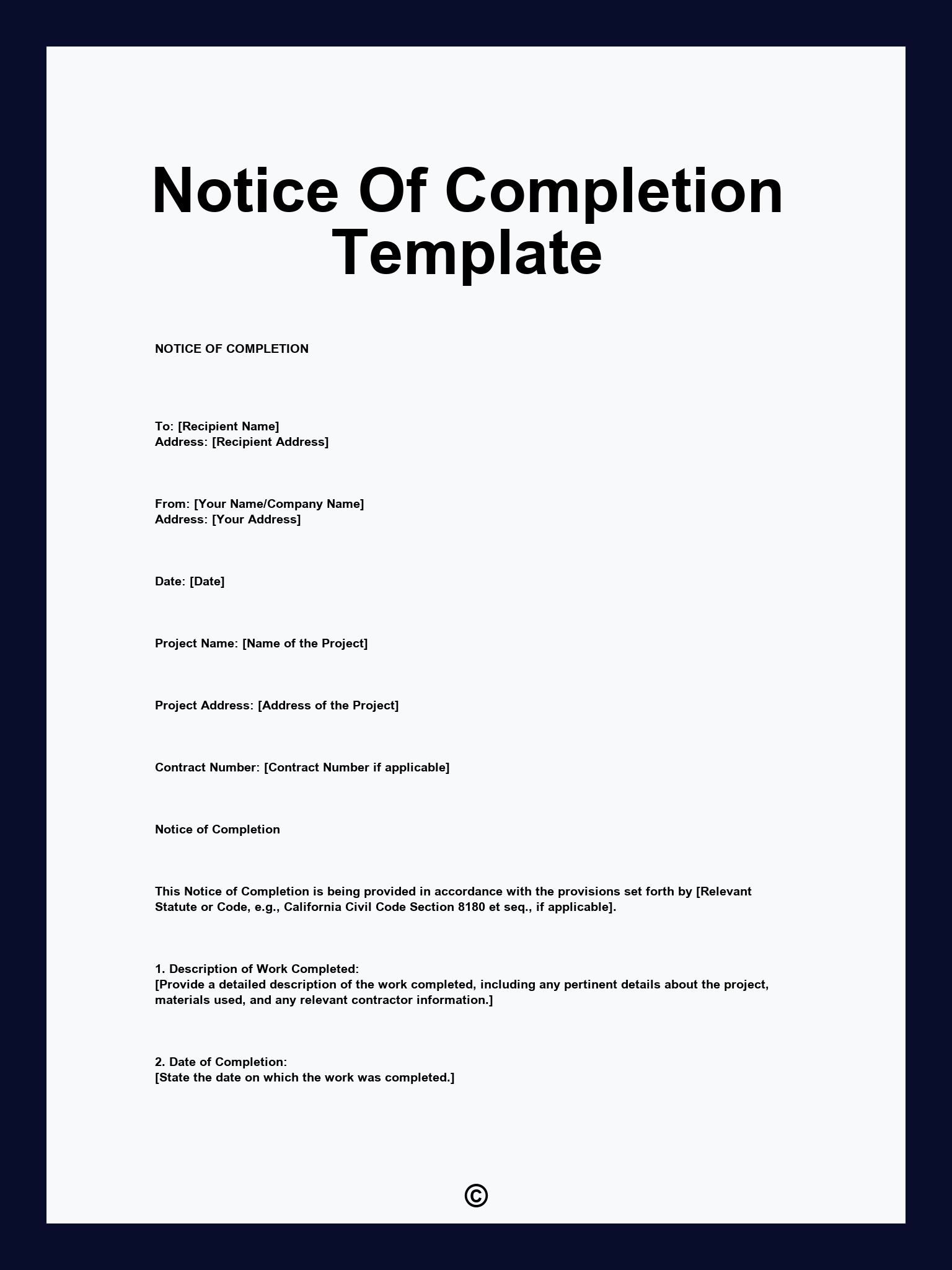 Notice Of Completion Template