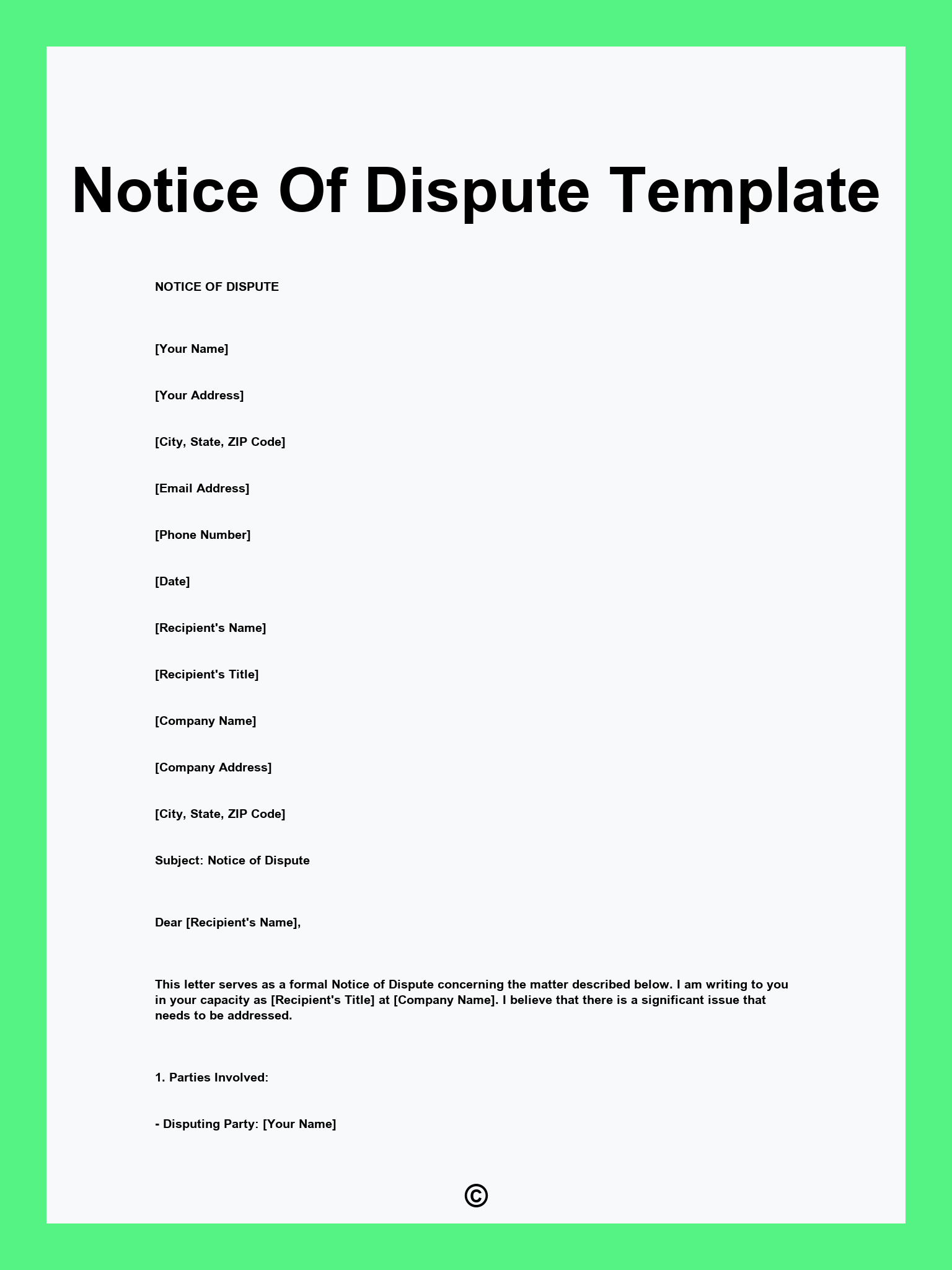 Notice Of Dispute Template