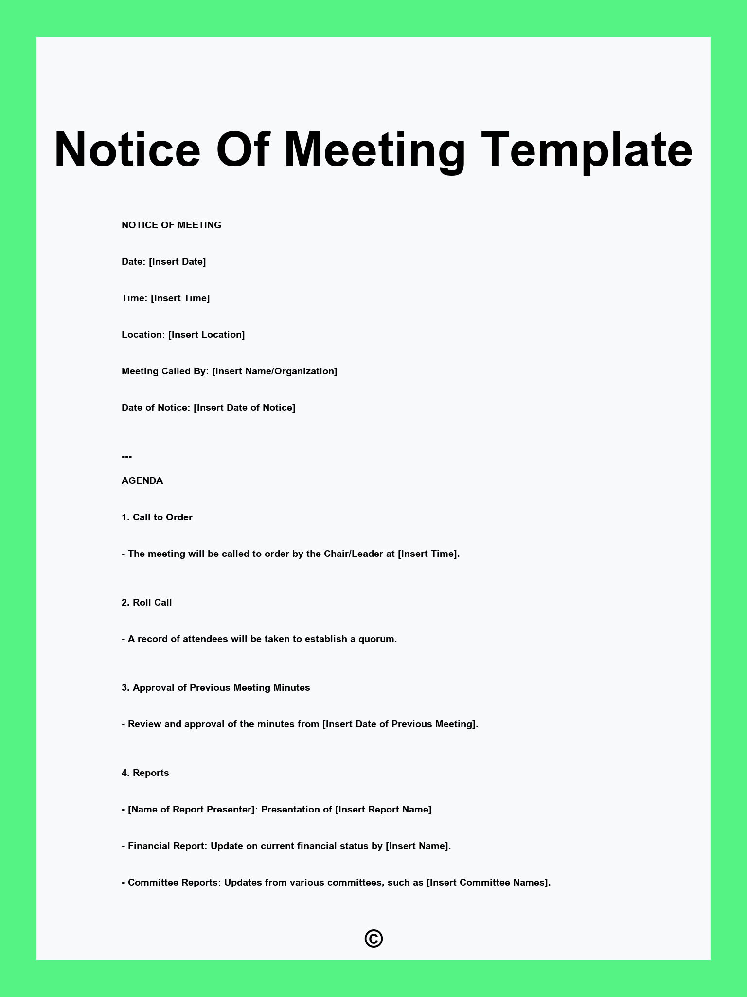 Notice Of Meeting Template