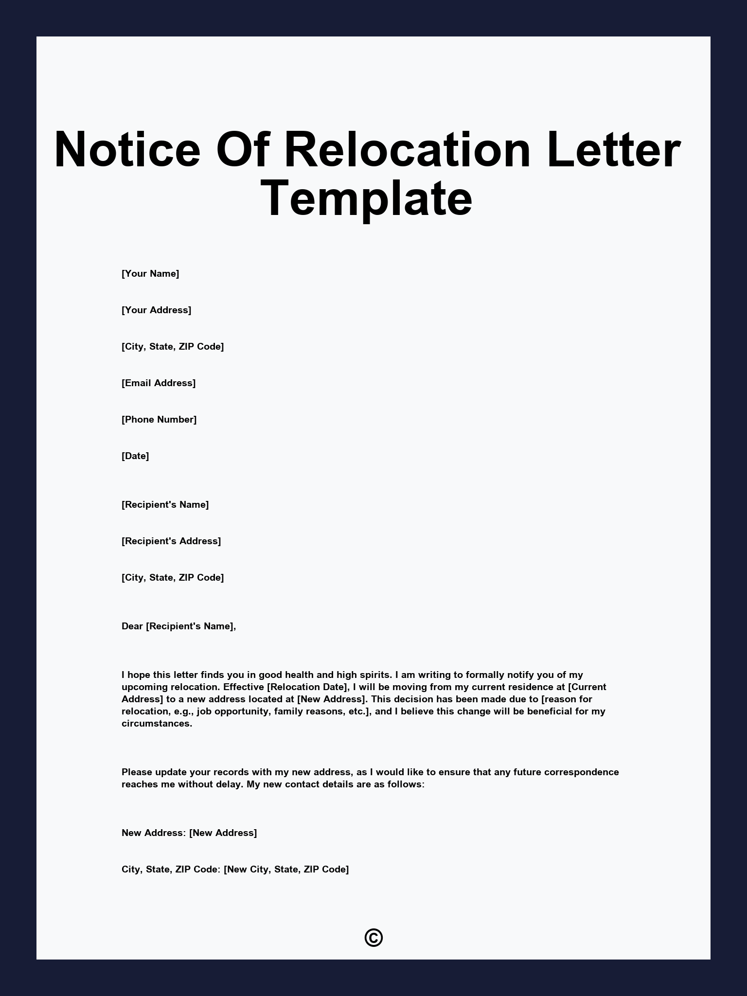 Notice Of Relocation Letter Template