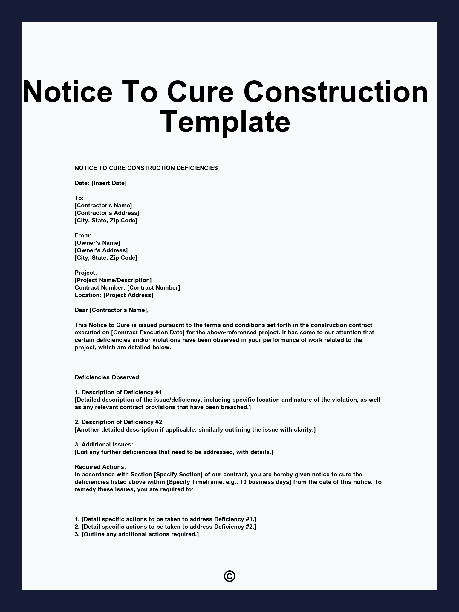Notice To Cure Construction Template