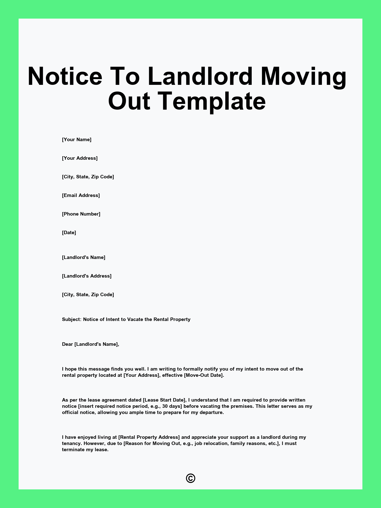 Notice To Landlord Moving Out Template